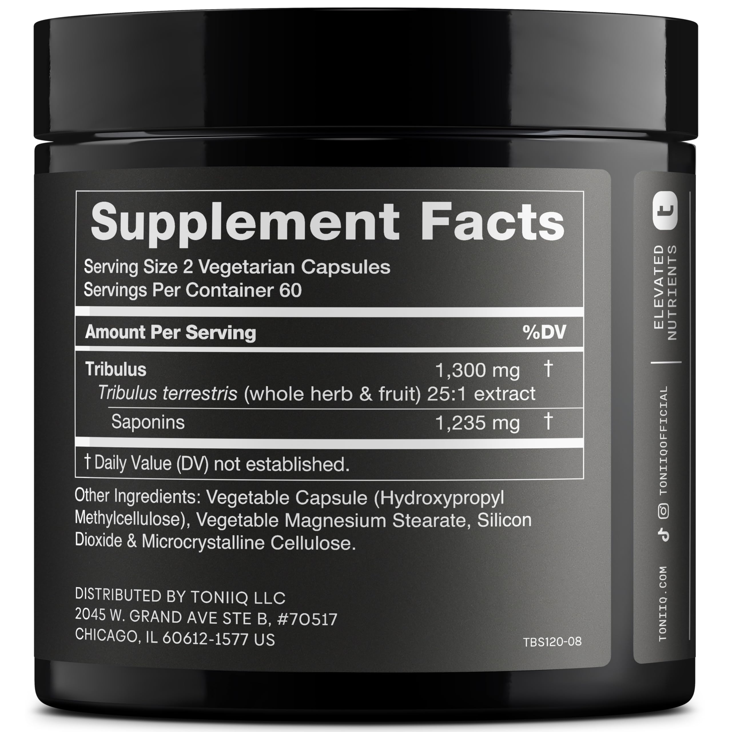 Toniiq Tribulus Terrestris boîte-capsules: concentration élevée en saponines pour un apport quotidien potentiel.