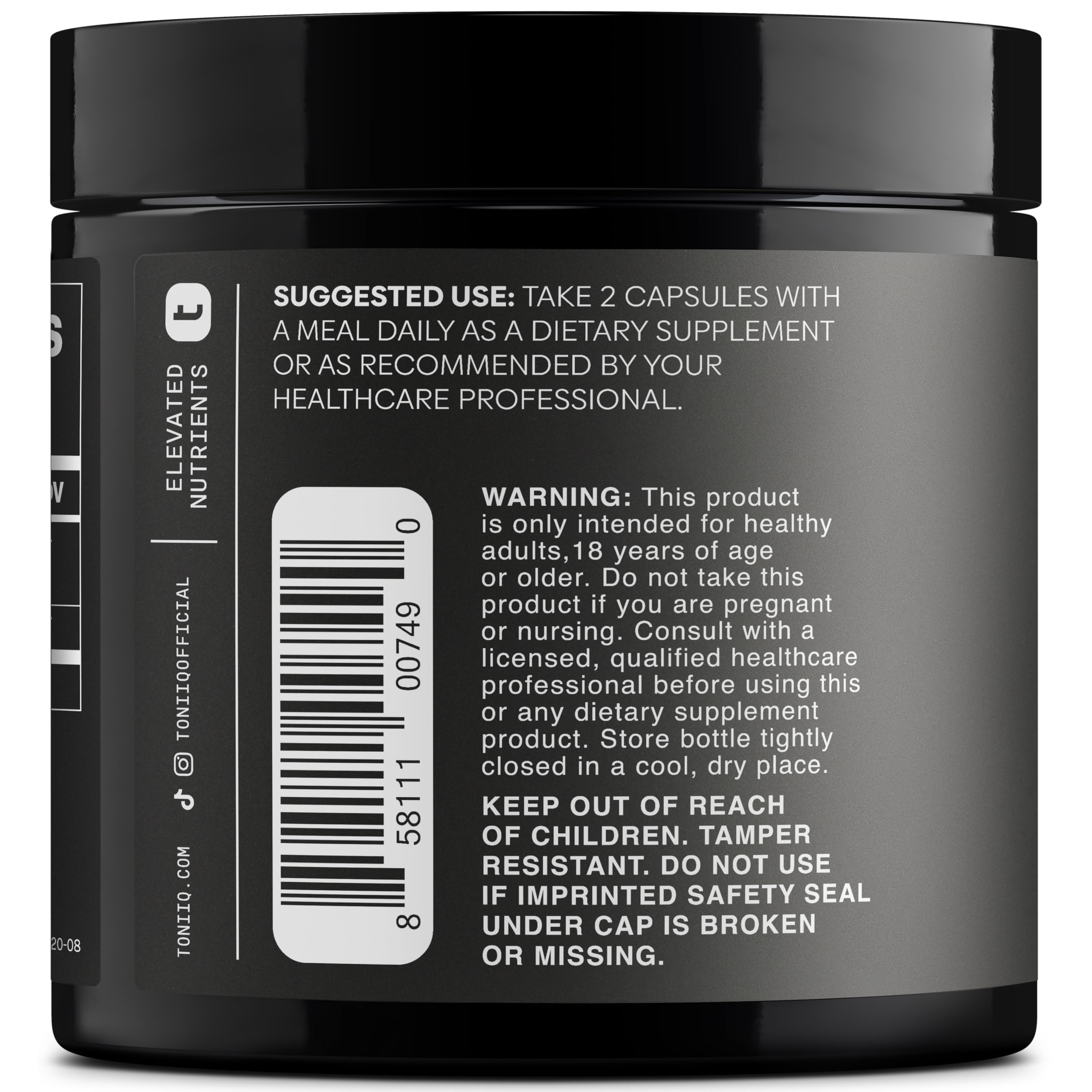 Toniiq Tribulus Terrestris etiquette-produit: étiquette claire et traçabilité de la qualité.