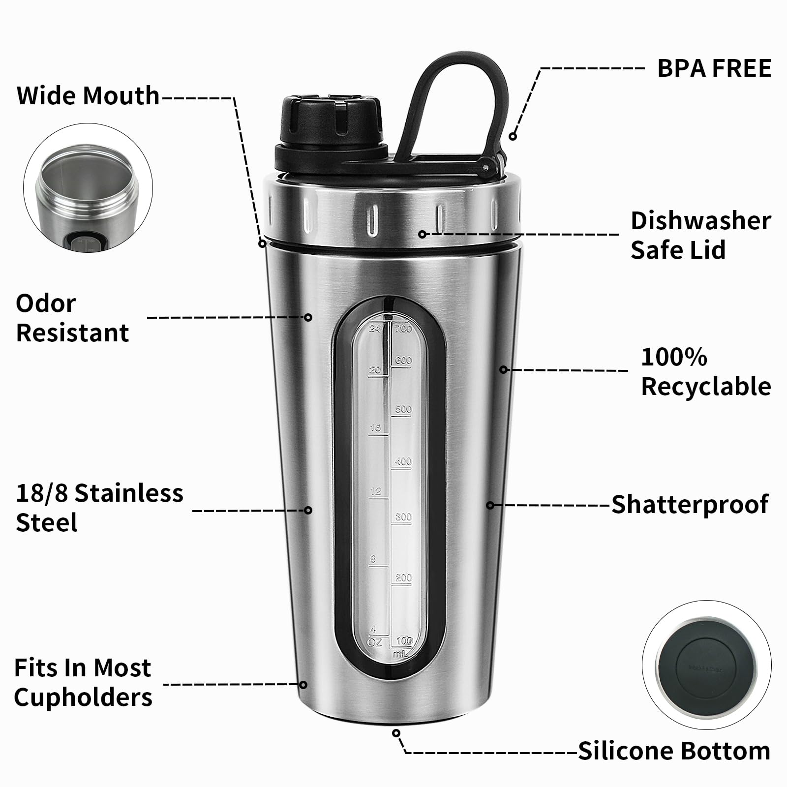TOOFEEL Matières inox 18-8 et Tritan pour robustesse et sécurité alimentaire.