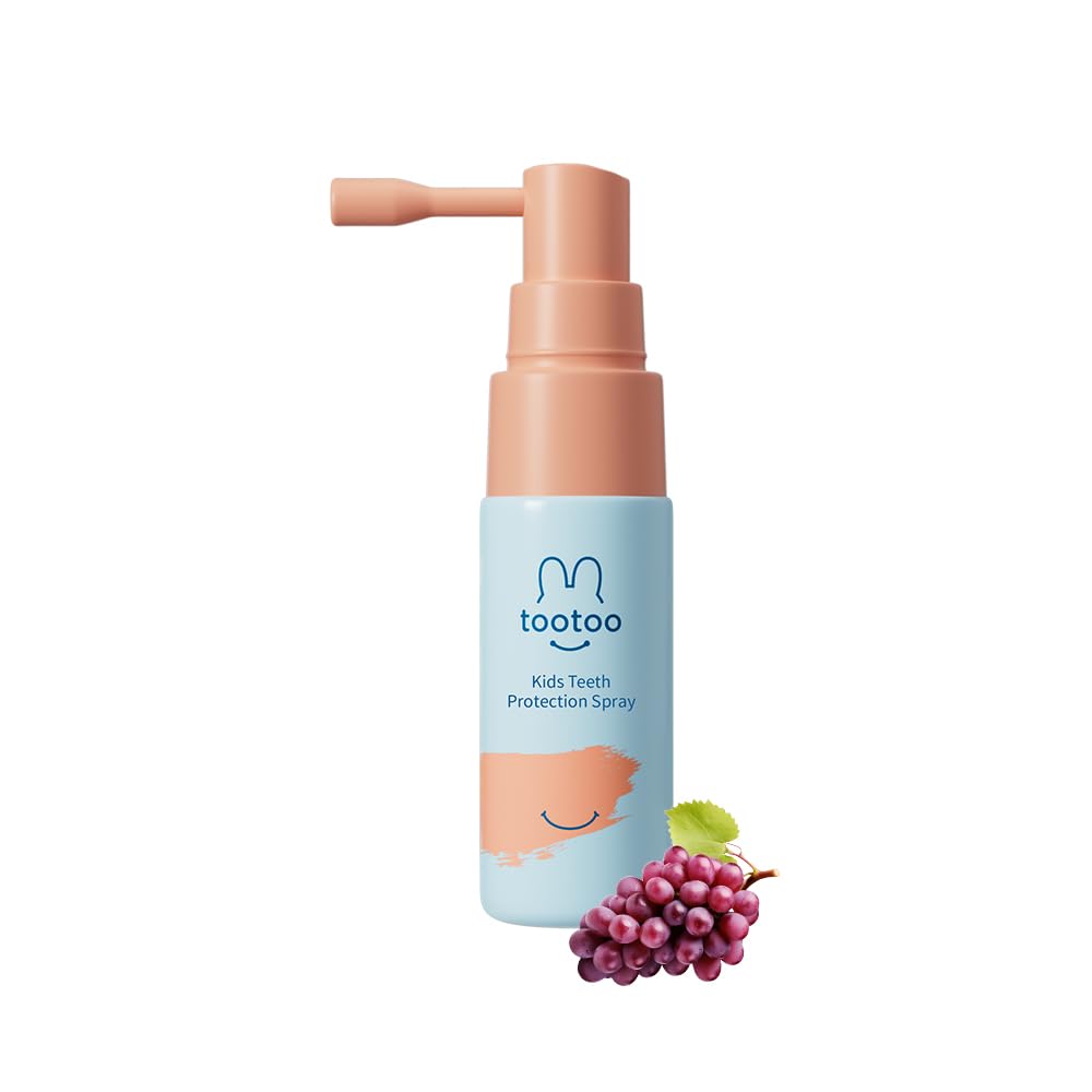 Tootoo Kids Oral Spray: bouteille au goût raisin, soutien pratique pour l'hygiène buccale.