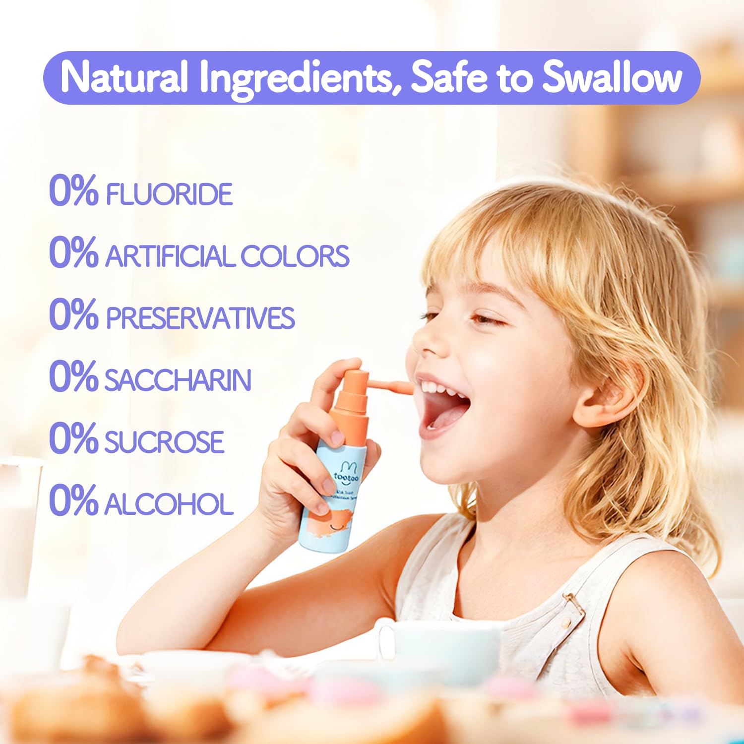 Tootoo Kids Oral Spray, enfant utilisant le spray, pratique et facile à intégrer.