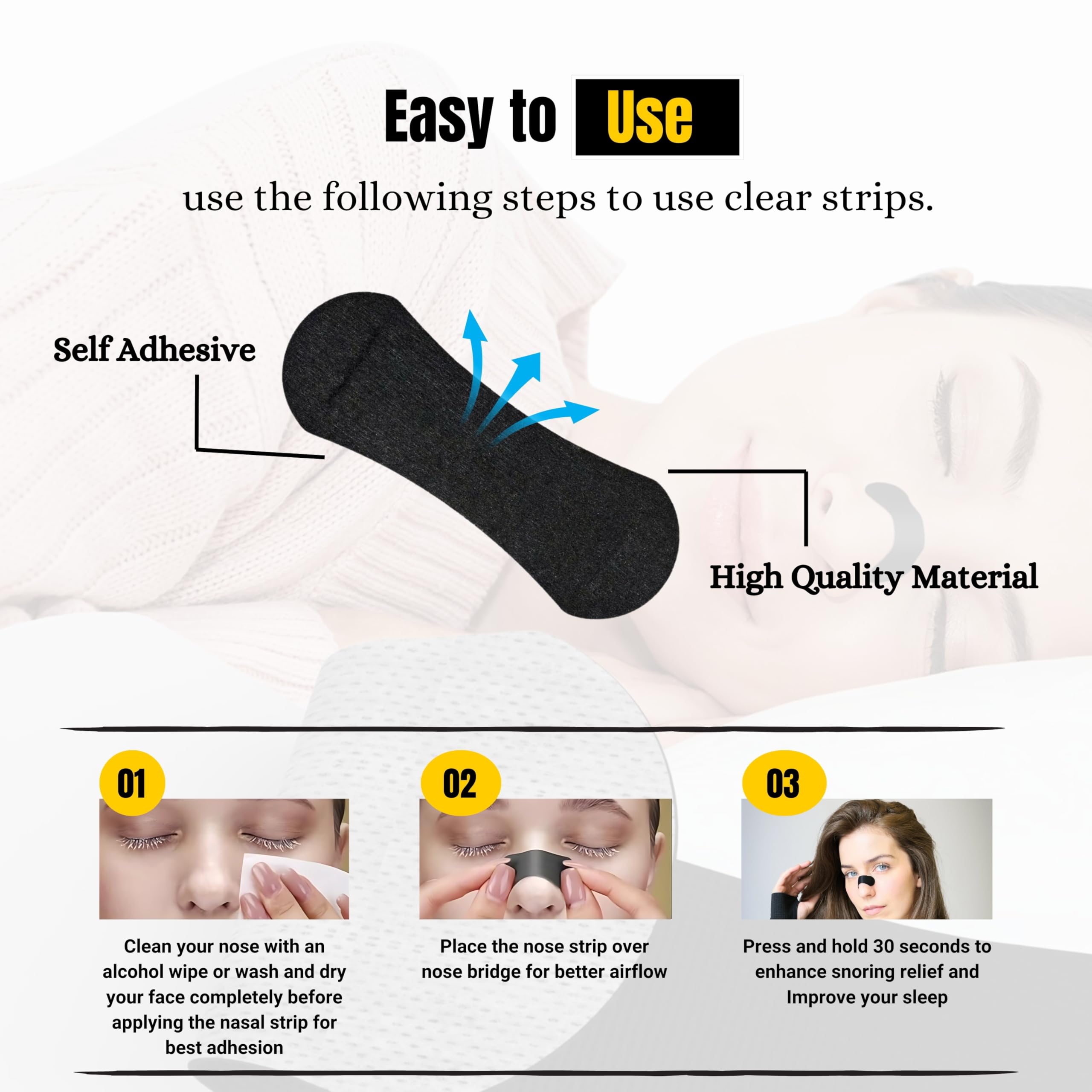 Bandes nasales TopChoice appliquées sur le nez pour un soutien discret