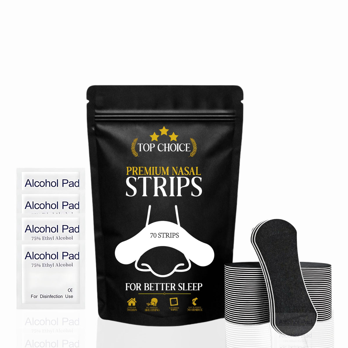 Bandes nasales TopChoice emballage, solution simple pour favoriser une respiration plus fluide pendant le repos