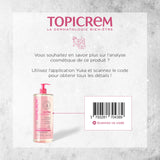Topicrem Ultra-Hydratant Gel Douche pour peaux sensibles, aidant à prévenir le dessèchement.