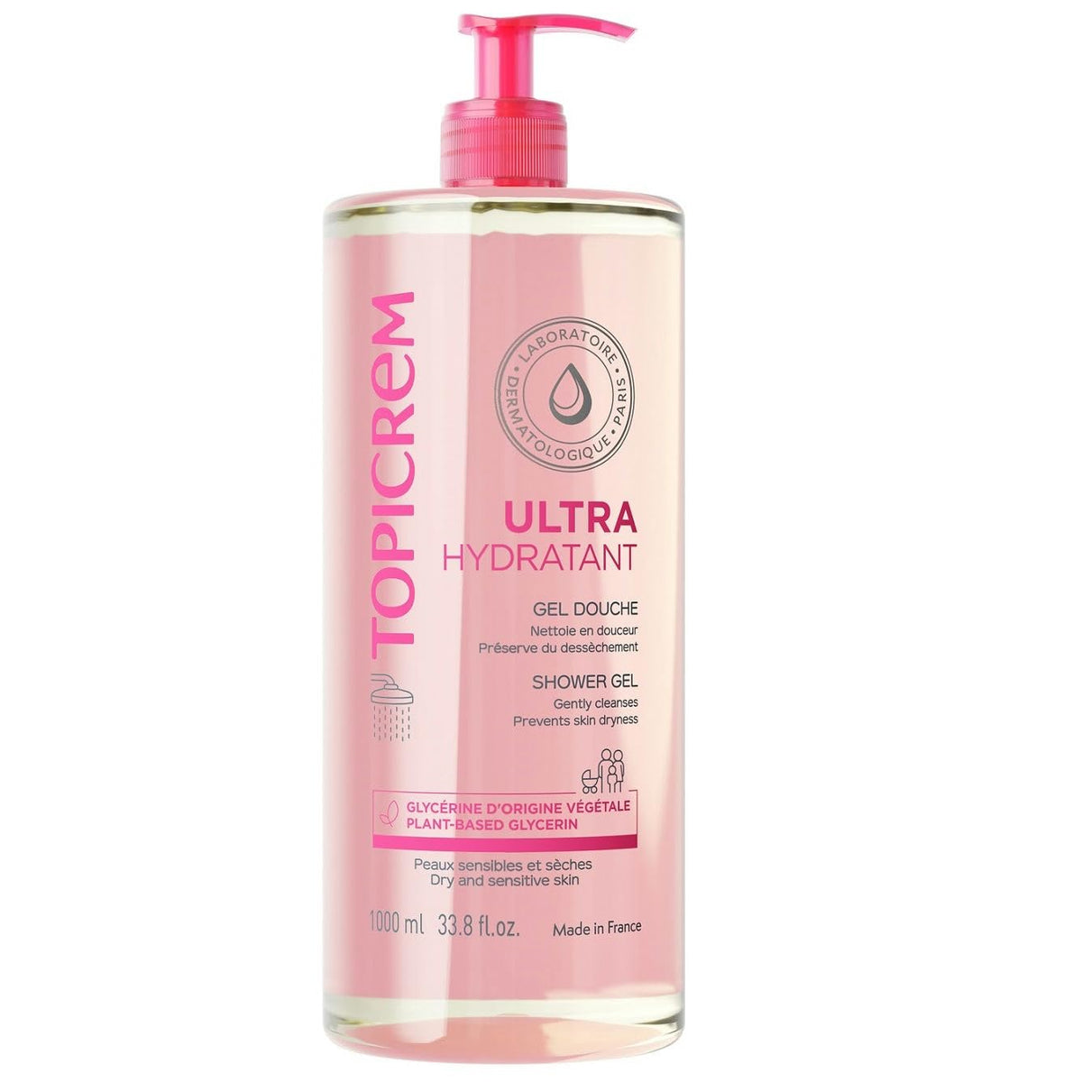 Topicrem Ultra-Hydratant Gel Douche – bouteille 1000 ml, hydratation durable pour toute la famille.