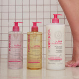 Topicrem Ultra-Hydratant Gel Douche pour bébés et enfants, routine soin en douceur.