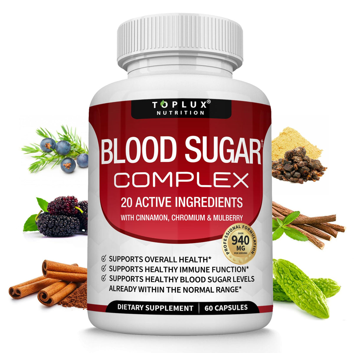 Toplux Blood Sugar Complexe – bouteille de gélules facile à intégrer dans la routine quotidienne