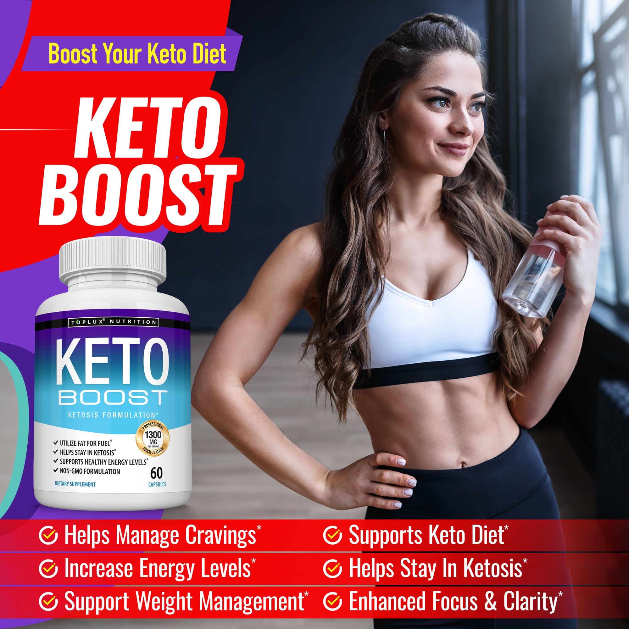 Toplux Keto Boost: ingrédients clés visibles qui soutiennent le régime céto.