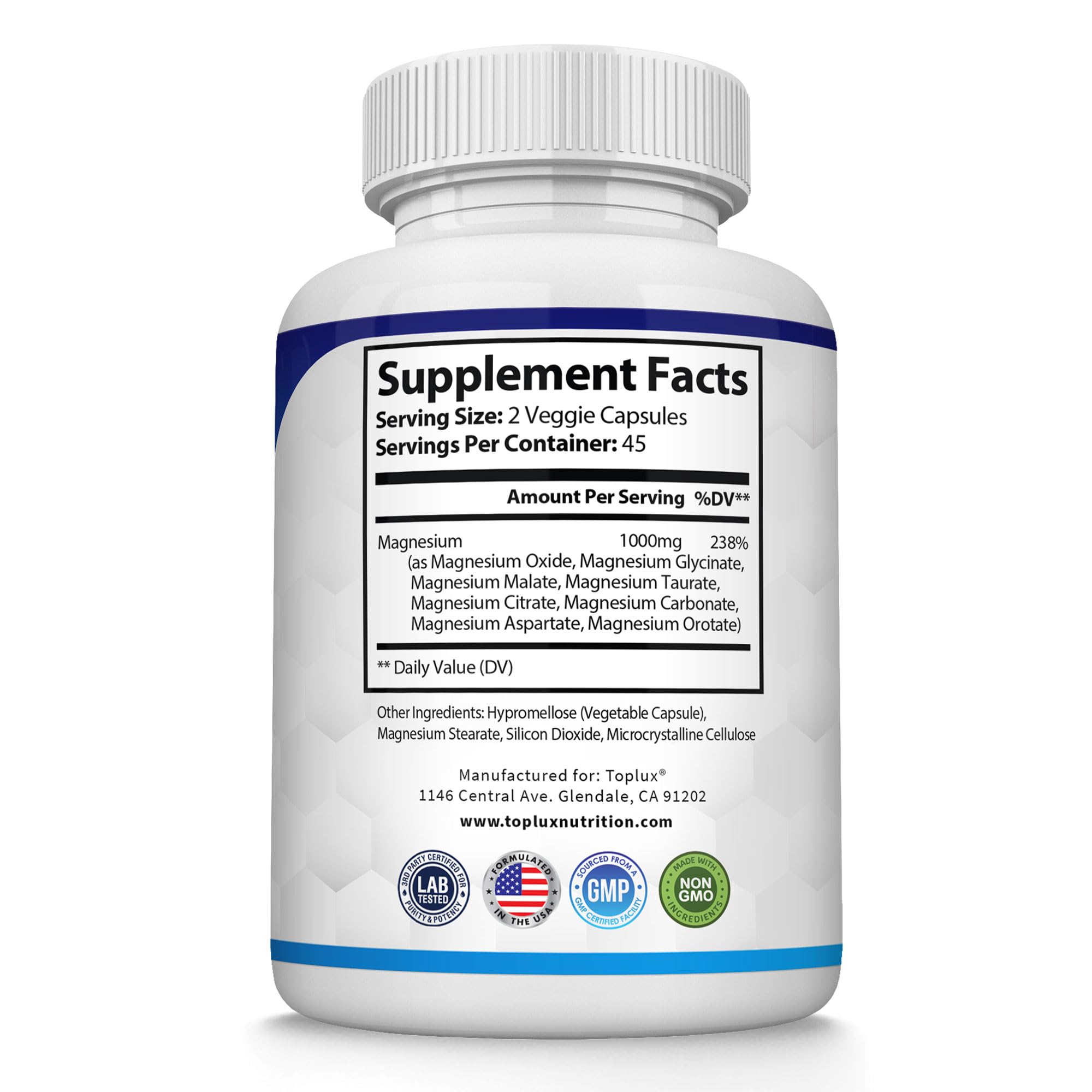 Toplux Magnesium Complex – capsules visibles, absorption facilitée et énergie durable.