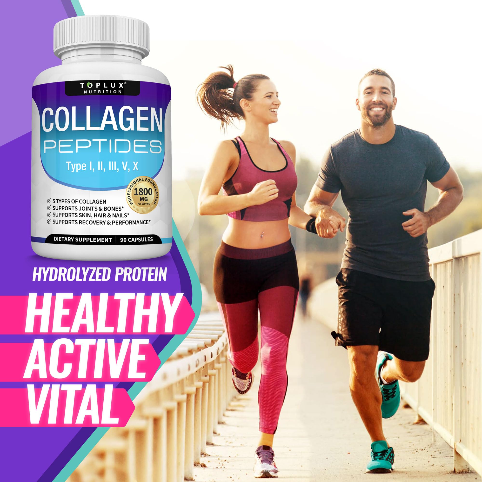 Boîte Toplux Collagen avec mention GMP USA et mode d emploi.