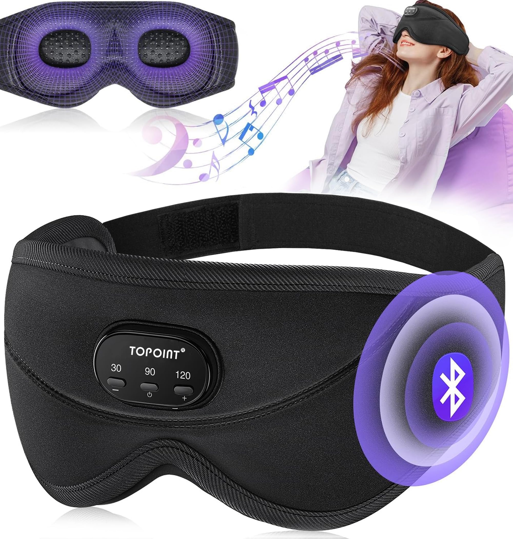TOPOINT masque sommeil adapté au voyage et à la méditation