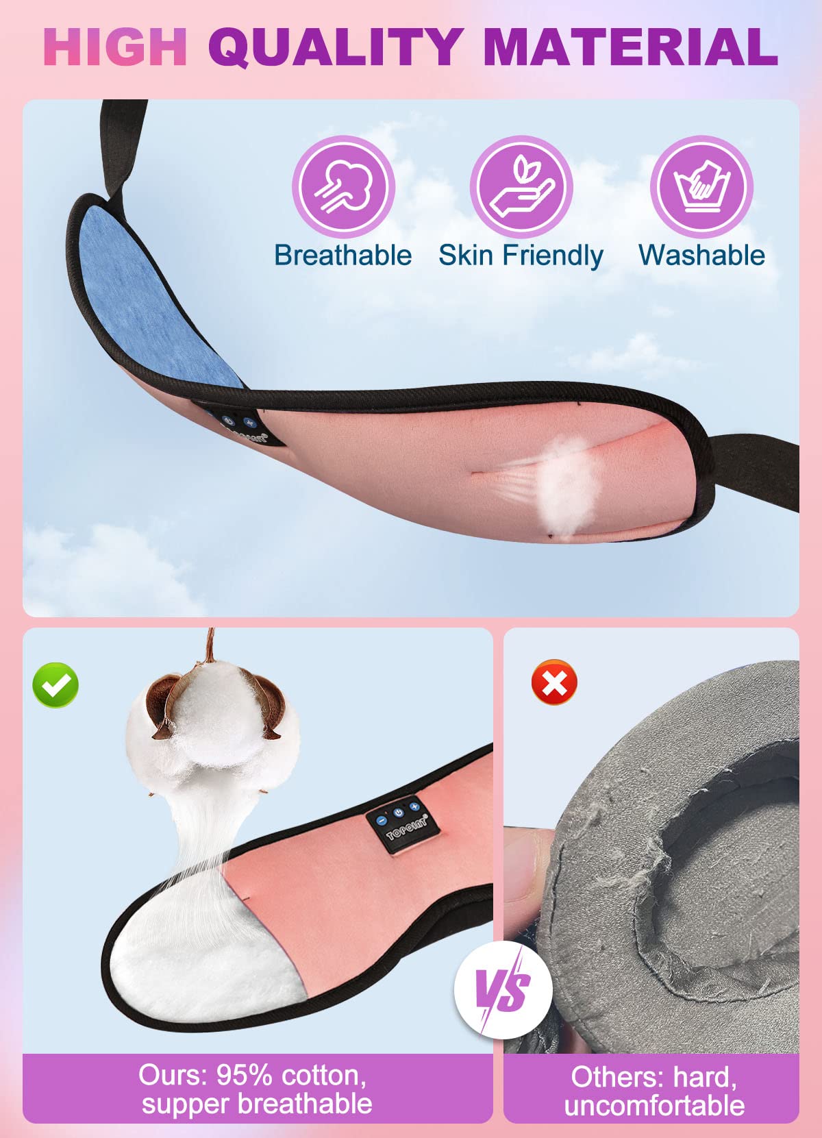 TOPOINT masque-sommeil avec autonomie jusqu'à 10 heures pour voyages et siestes.