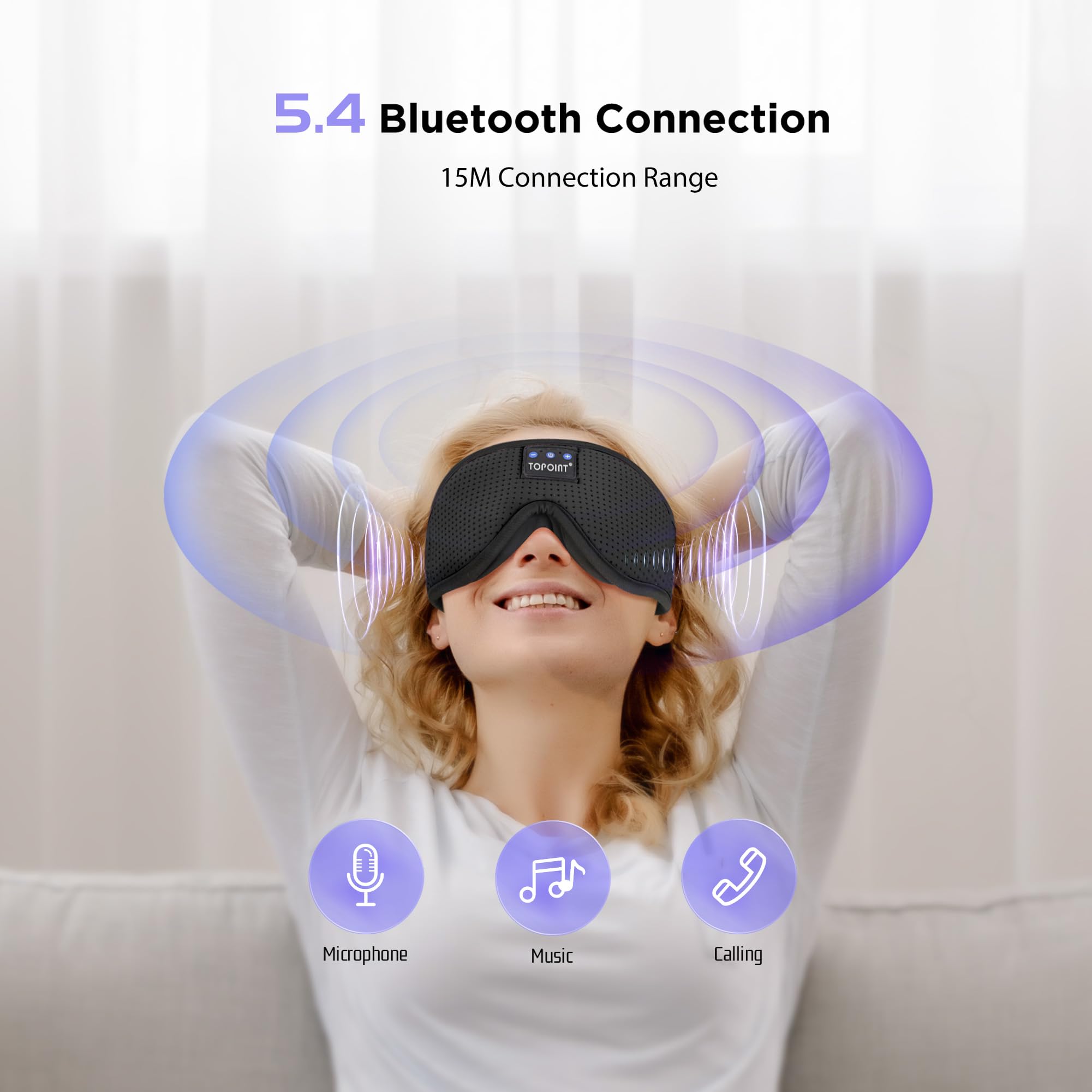 TOPOINT masque-sommeil autonomie 15h pour méditation et sommeil paisible.