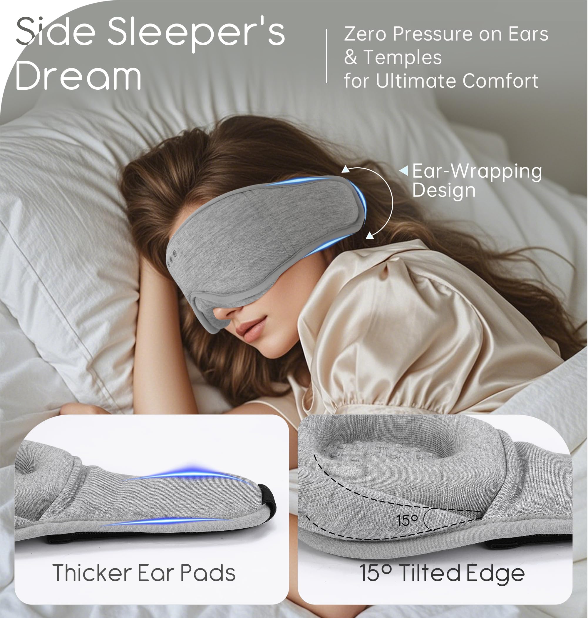 TOPOINT masque-sommeil confort oreilles design enveloppant et stabilité
