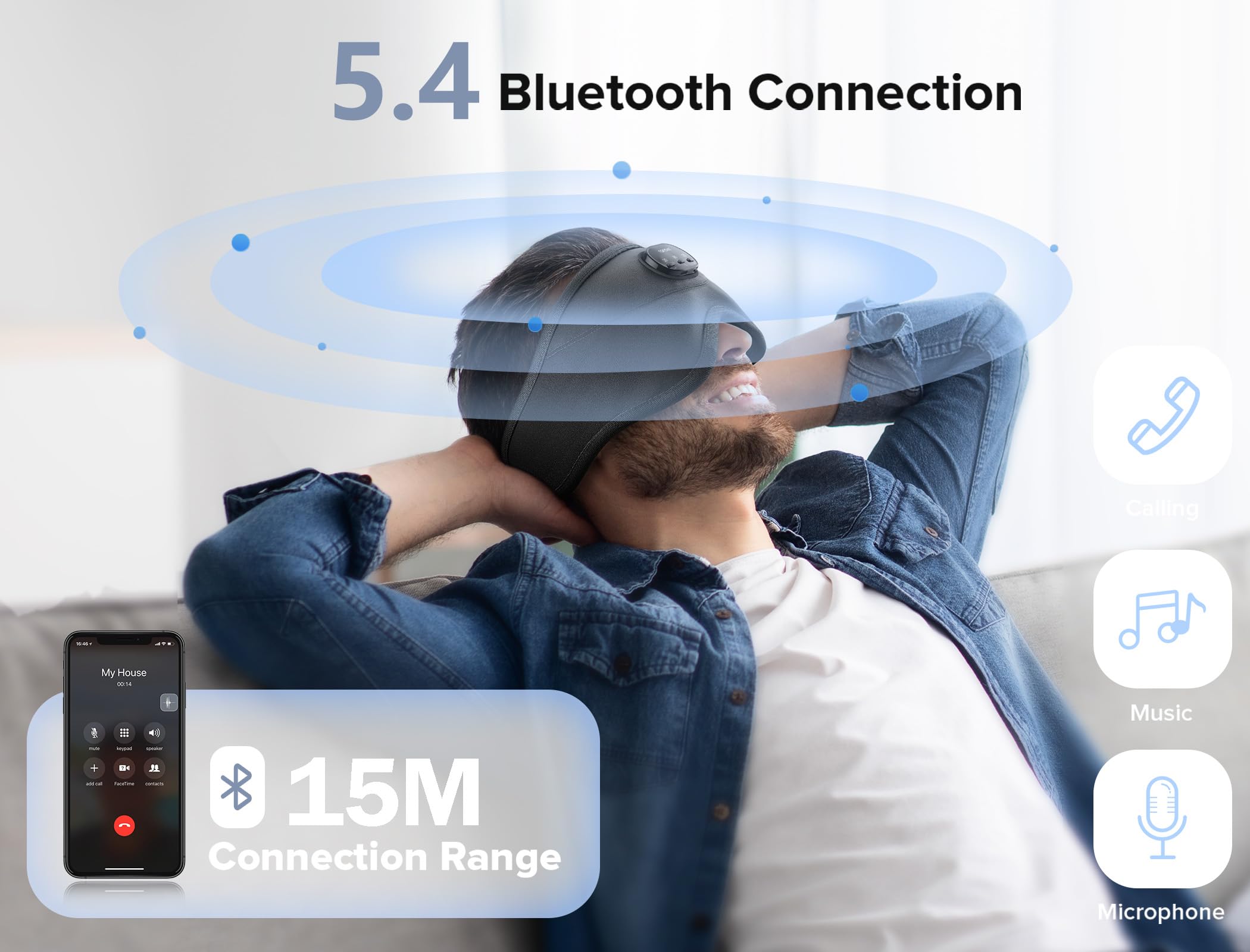 TOPOINT masque sommeil avec connectivité Bluetooth 5.4 et micro intégré