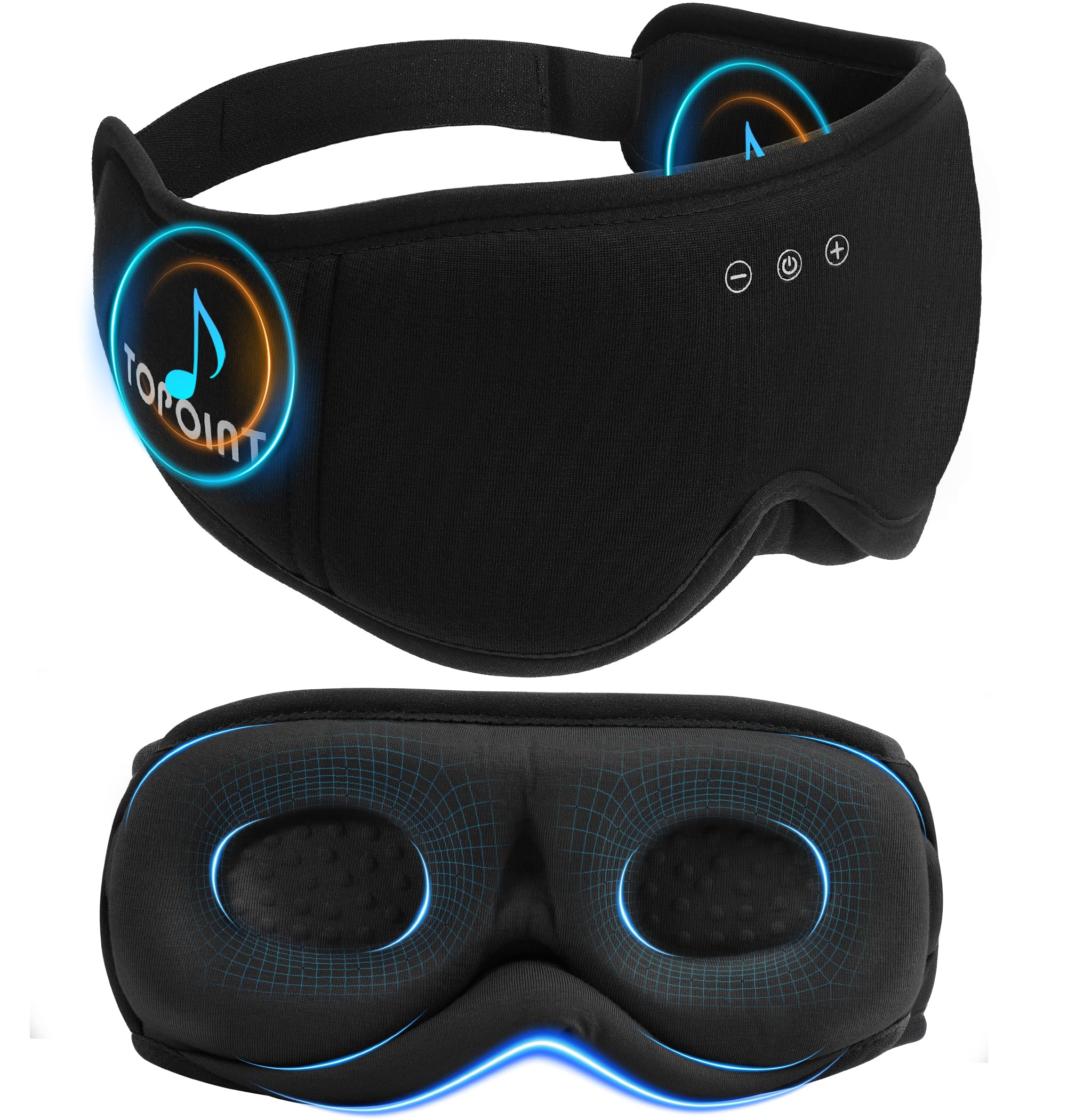 TOPOINT masque-sommeil avec écouteurs, design compact pour voyage sans lumière