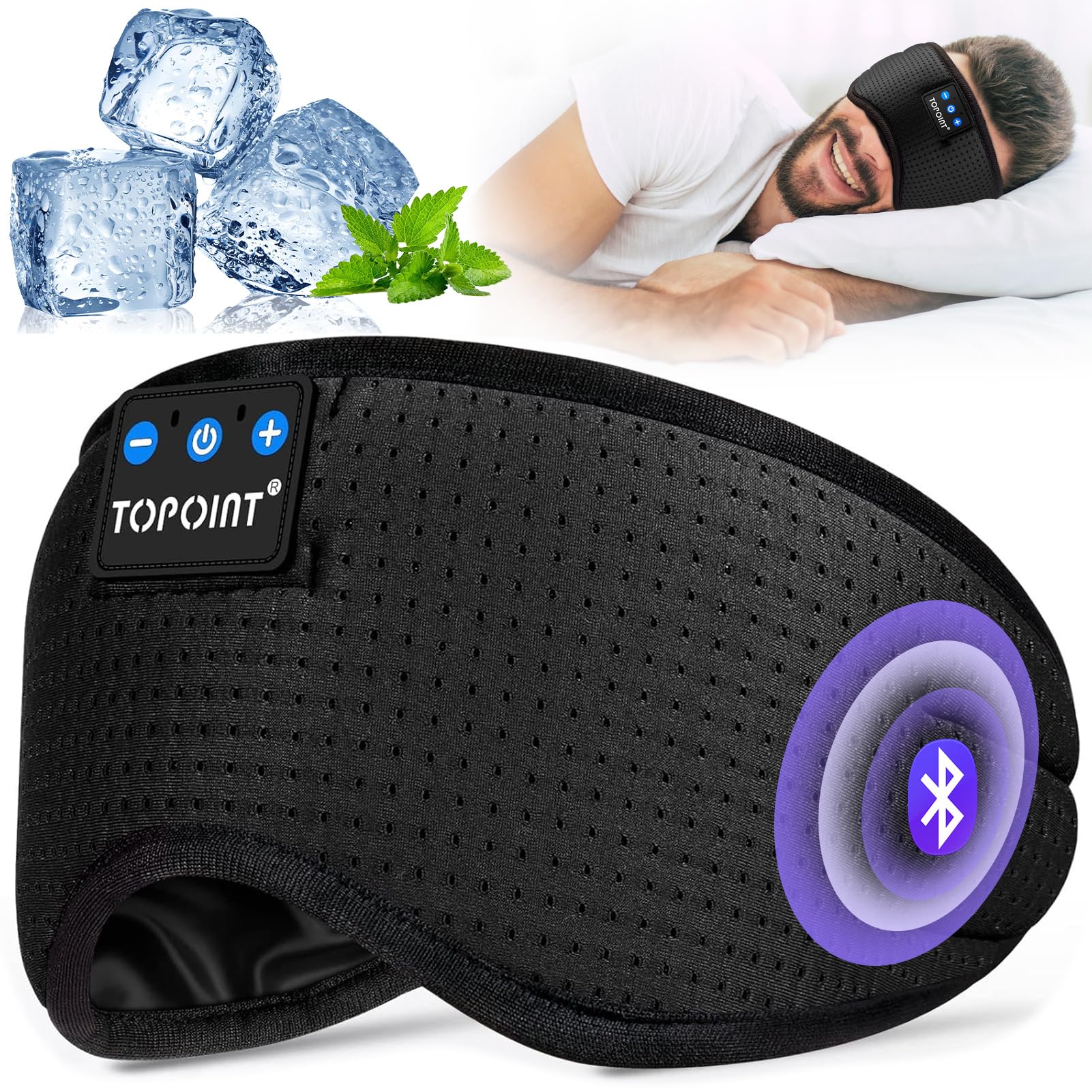 TOPOINT masque-sommeil mains libres microphone pour appels sans tenir le téléphone
