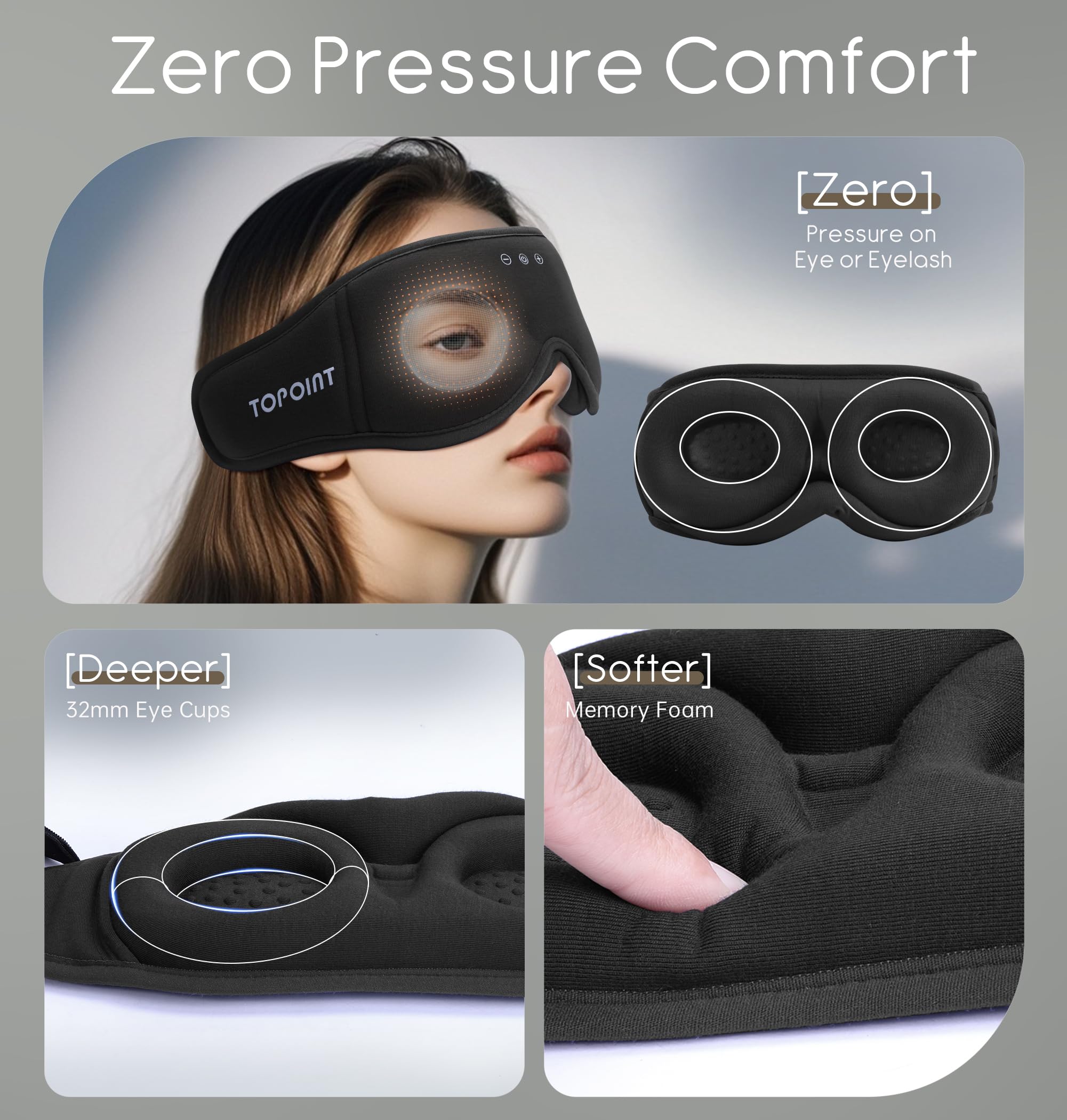 TOPOINT masque-sommeil oreilles douces, coussinets confortables pour dormeurs latéraux