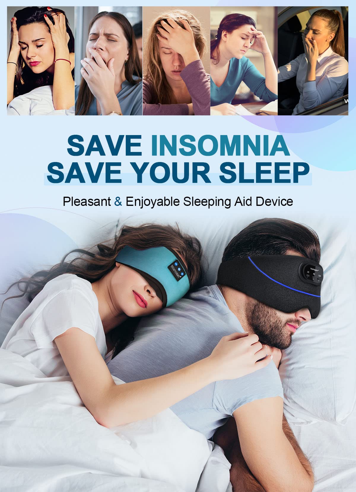 TOPOINT masque-sommeil usage en voyage et vols long courrier