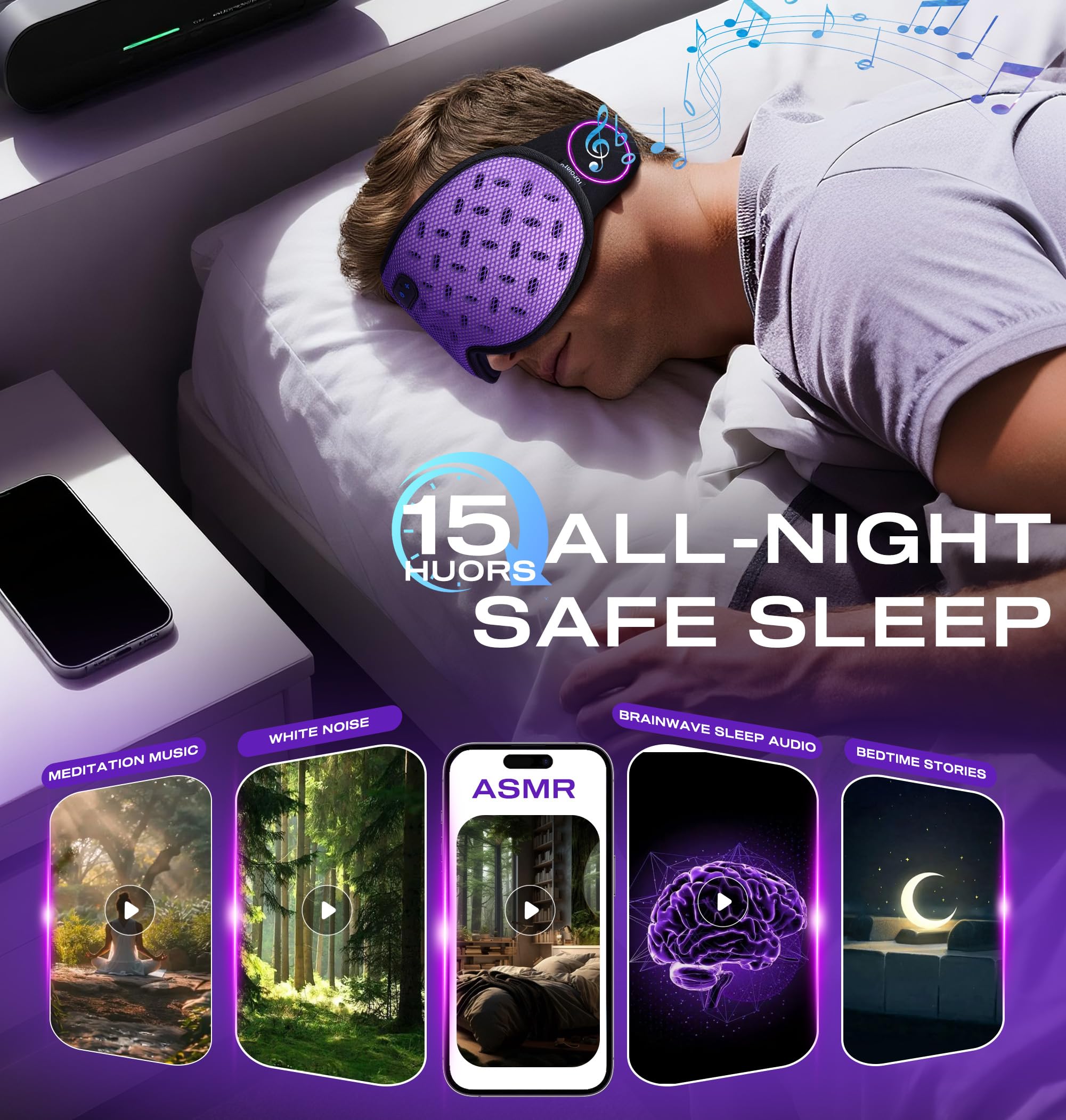 TOPOINT masque sommeil design ergonomique, ajustement nuit