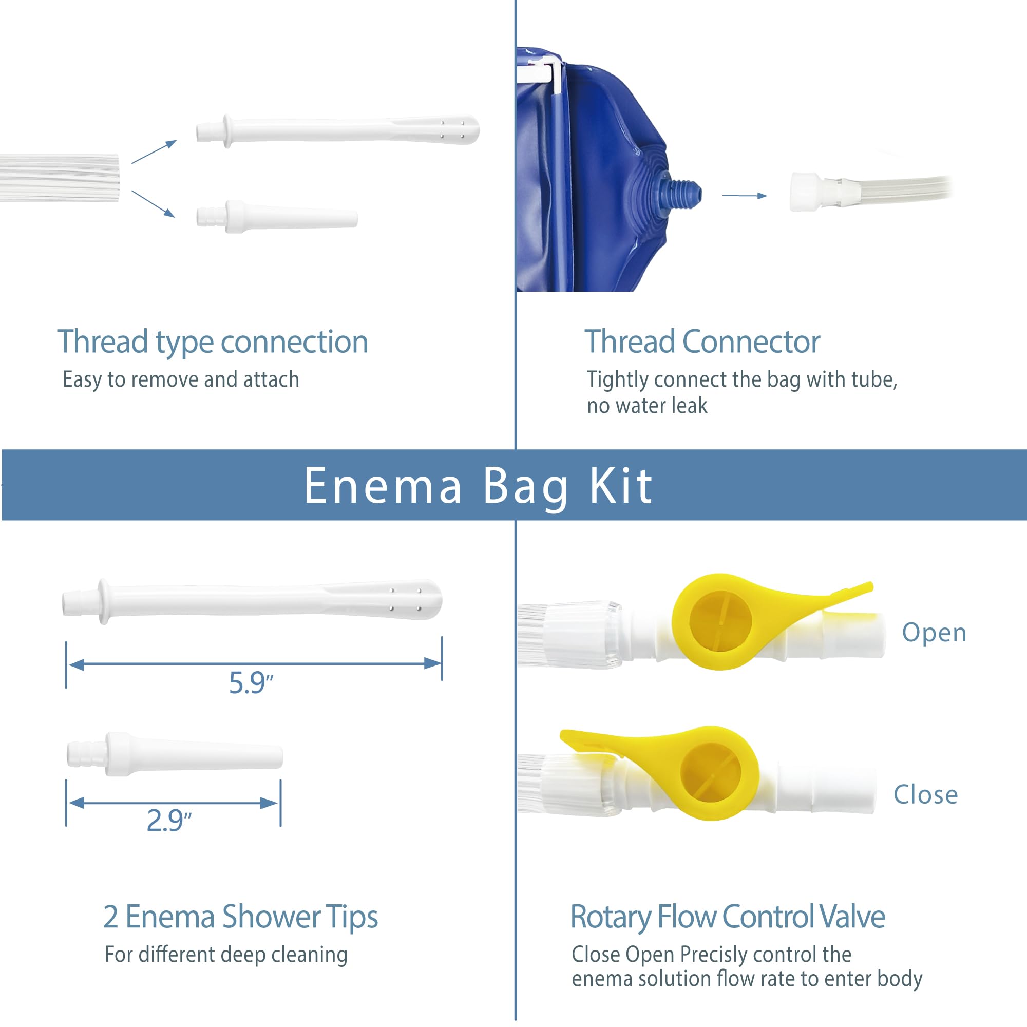 TopQuaFocus kit enema réutilisable et pliable, idéal à la maison ou en voyage.