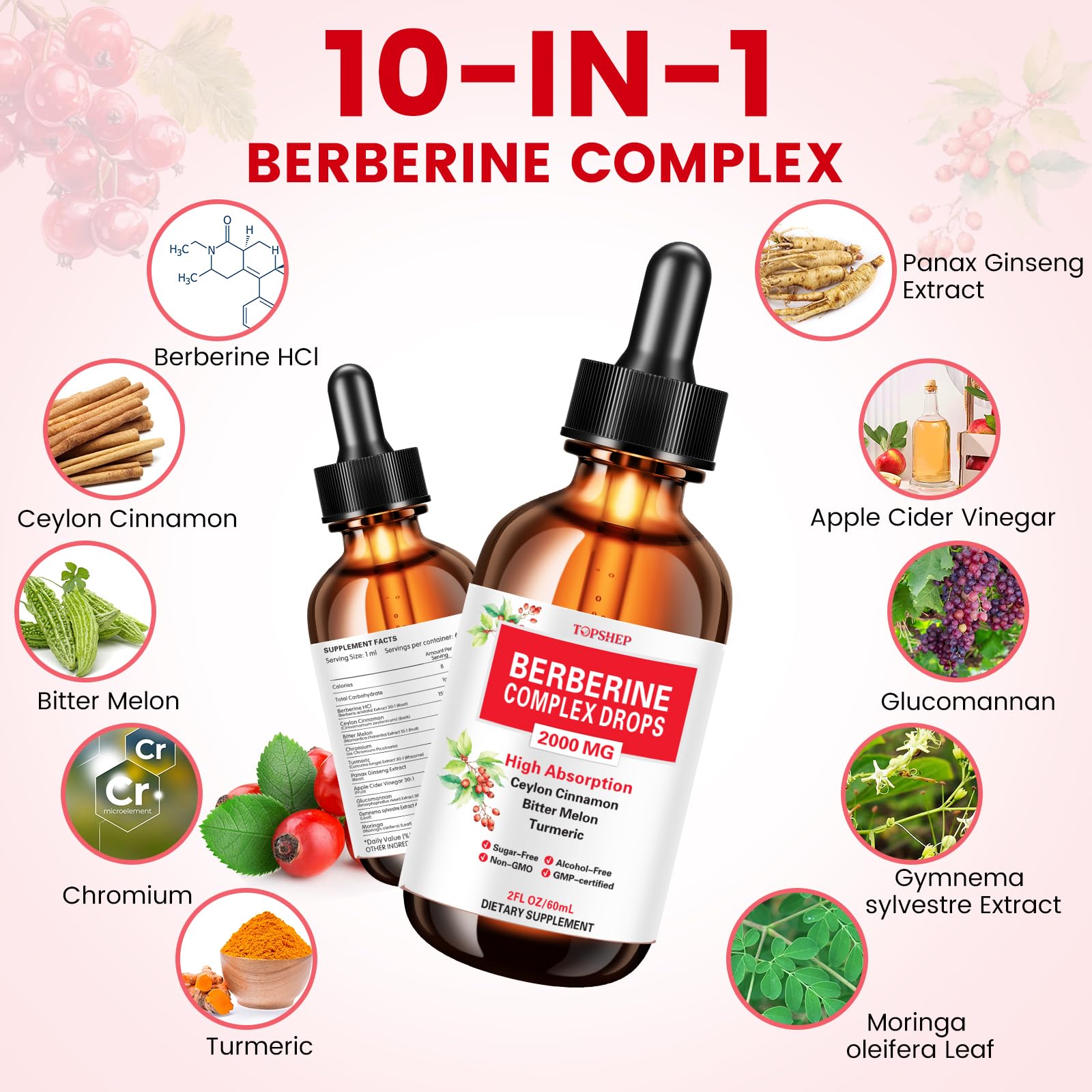 TOPSHEP Berberine melon amer et curcuma – gouttes riches en ingrédients naturels.