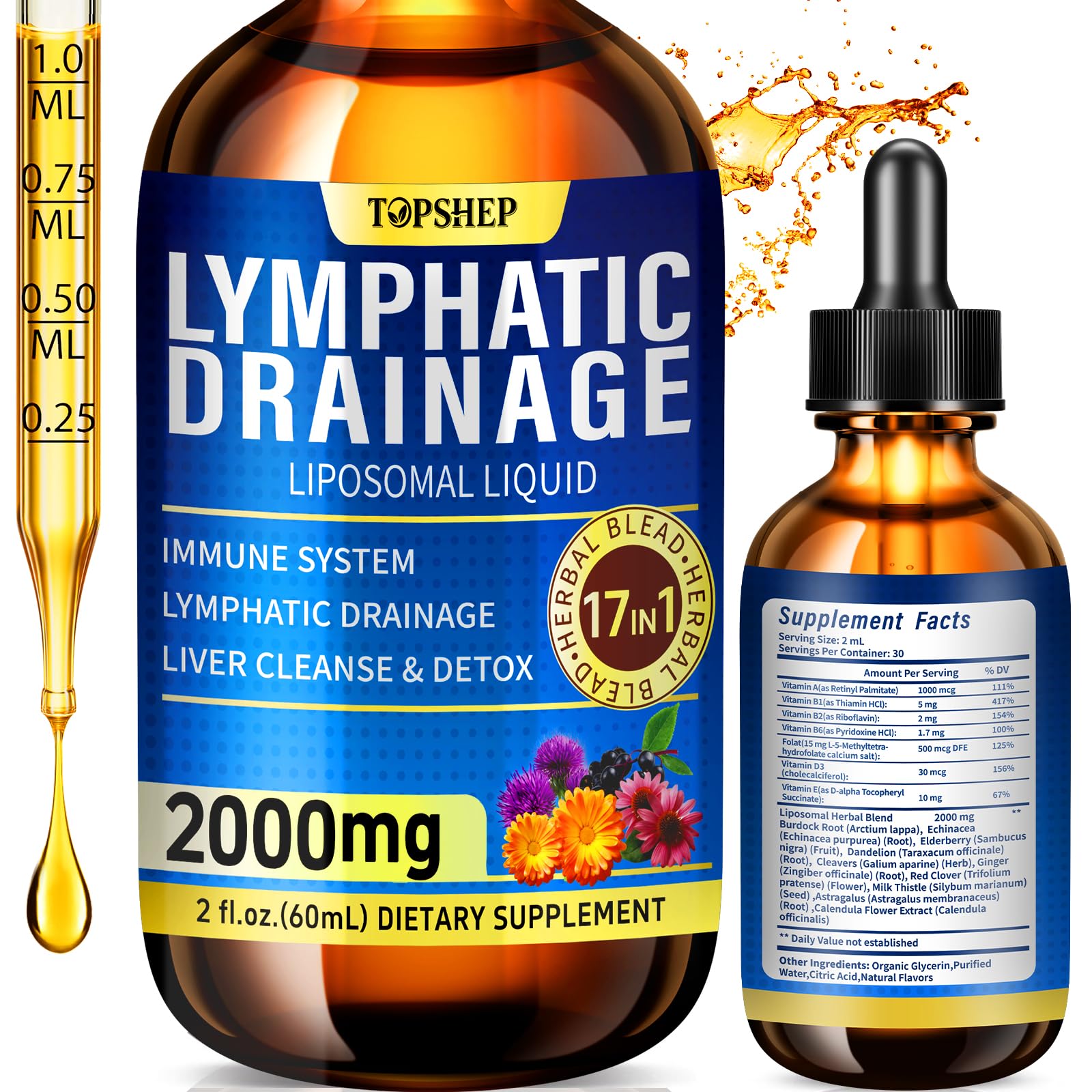 TOPSHEP gouttes liposomales drainage lymphatique, absorption rapide et soutien du système lymphatique