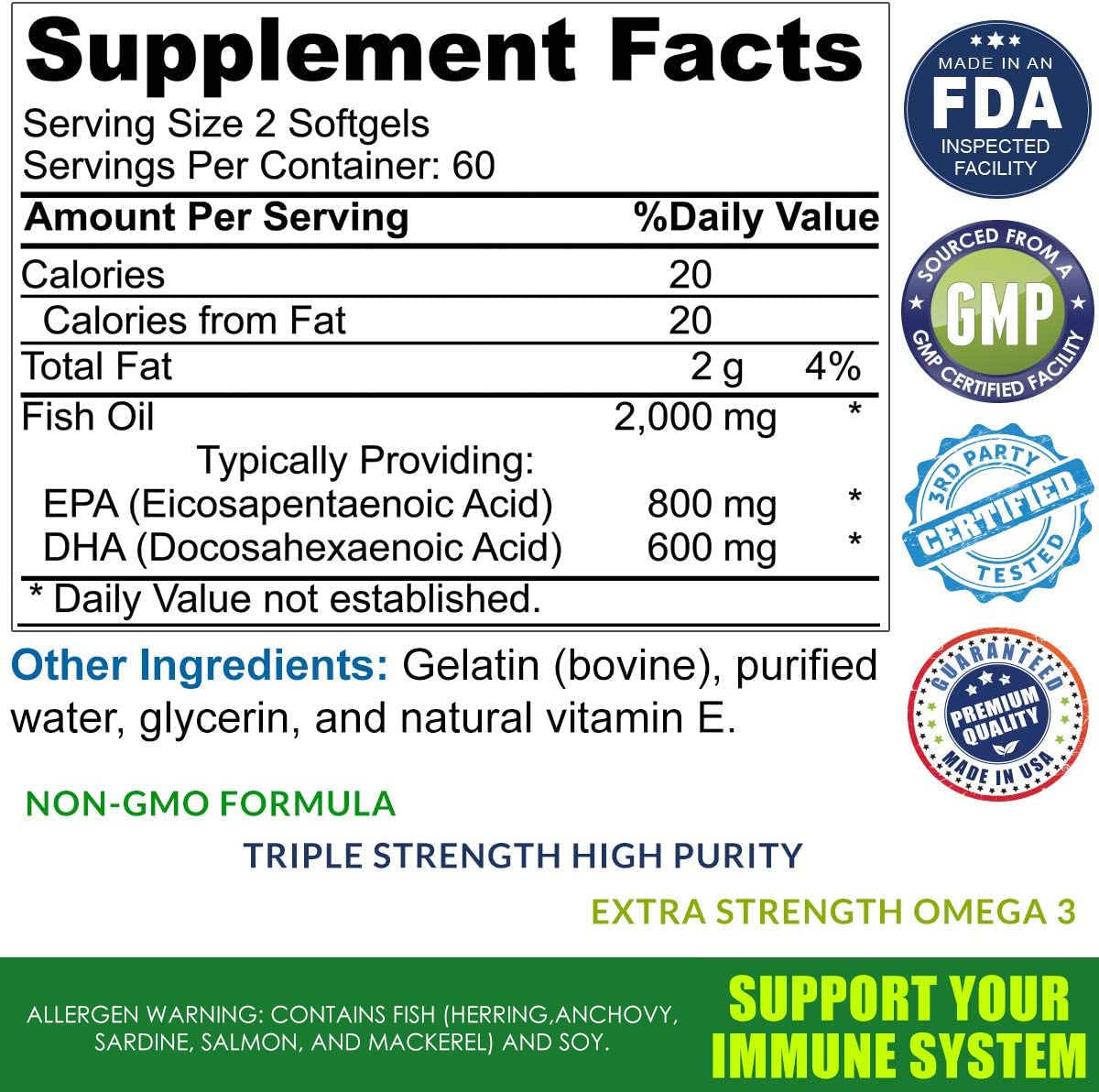 Total Activation Omega-3: étiquette montrant EPA et DHA élevés pour bénéfices potentiels.