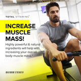 TOTAL VITAMINS Booster Testosterone : gélules visibles prêtes à être utilisées en musculation.