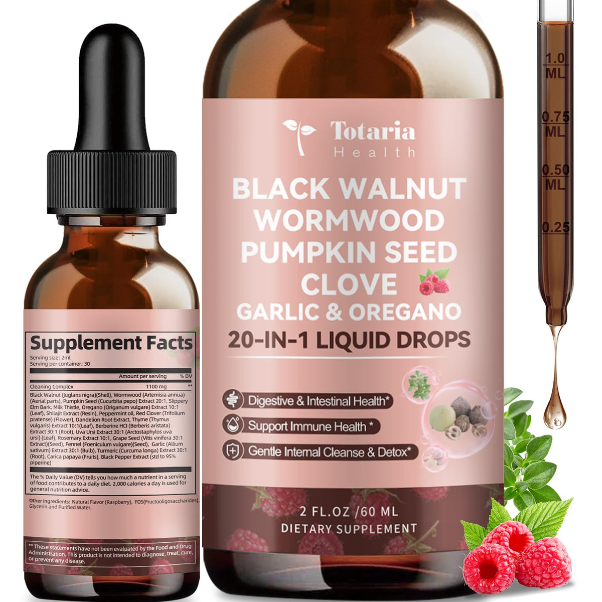 Totaria 20 en 1 bouteille-framboise: soutien digestif doux et naturel.