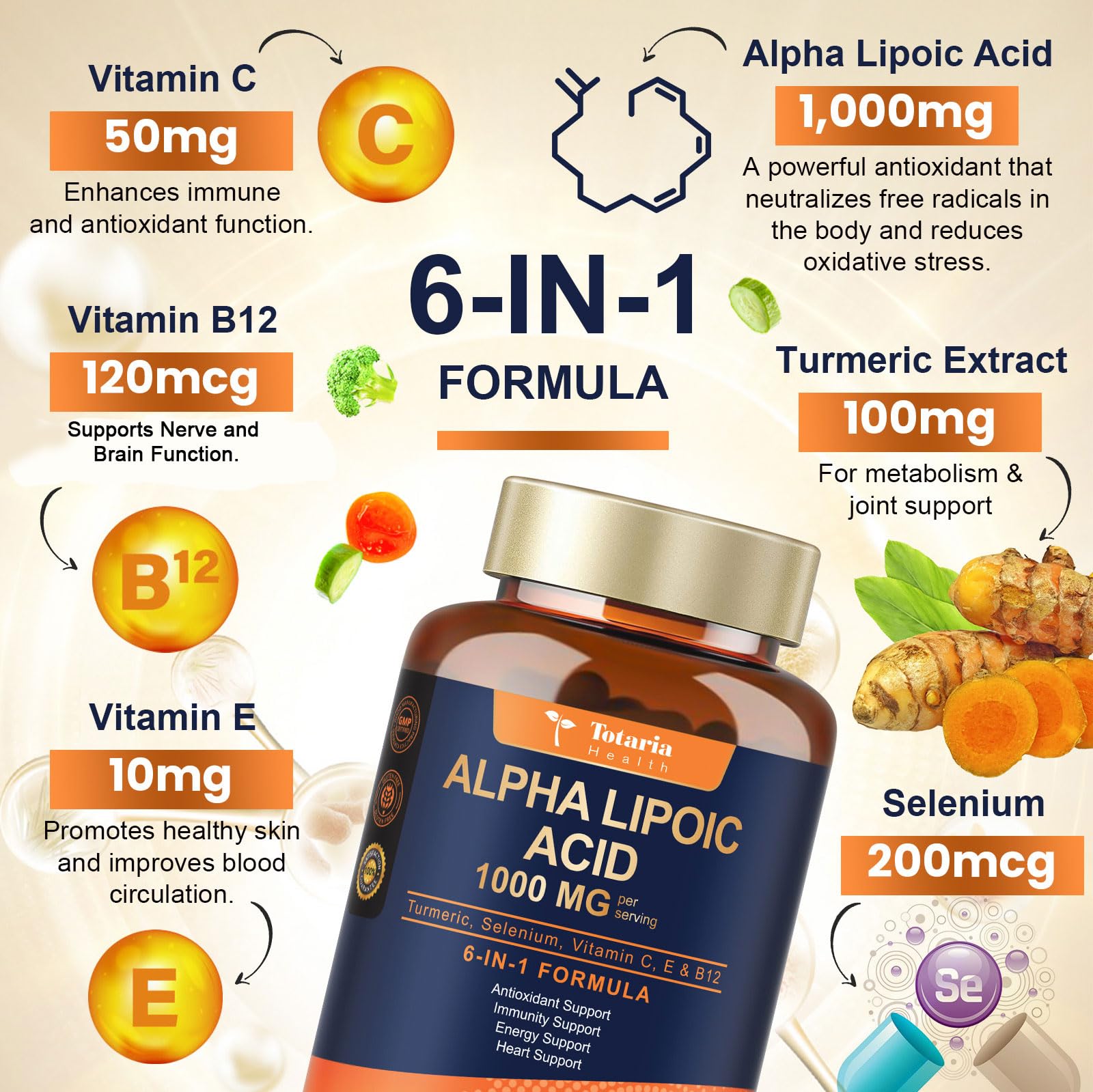 Totaria Acide Alpha-Lipoïque 1000mg bouteille: présentation pratique pour la supplémentation régulière.