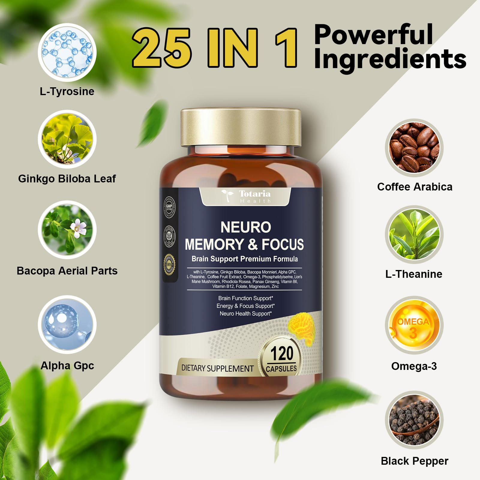 Totaria capsules L-Tyrosine, prise simple, soutien potentiel au stress.
