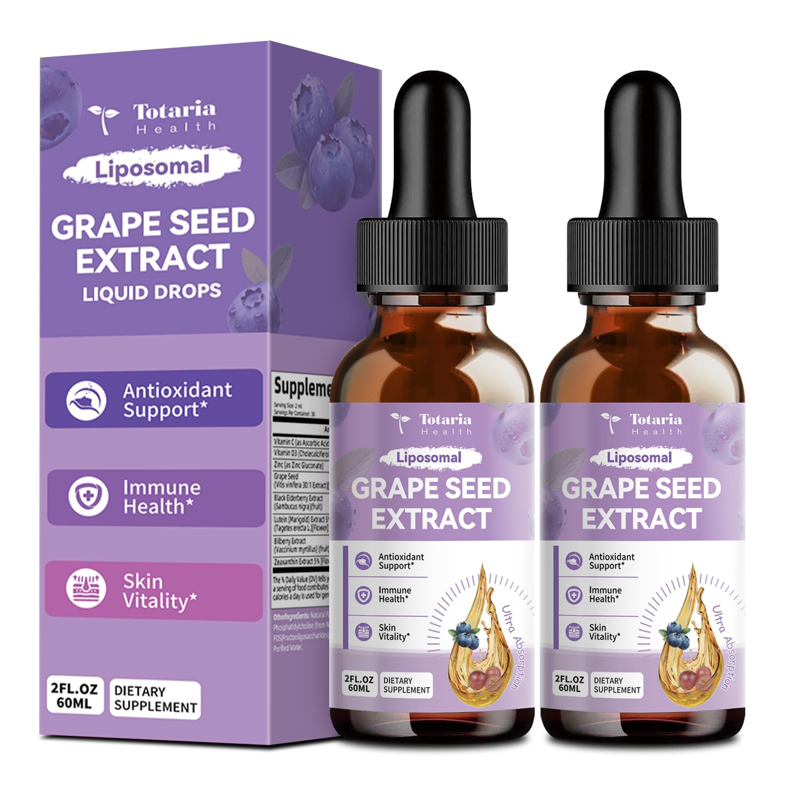 Totaria Extrait pépins raisin – bouteille montrant l'antioxydant naturel.