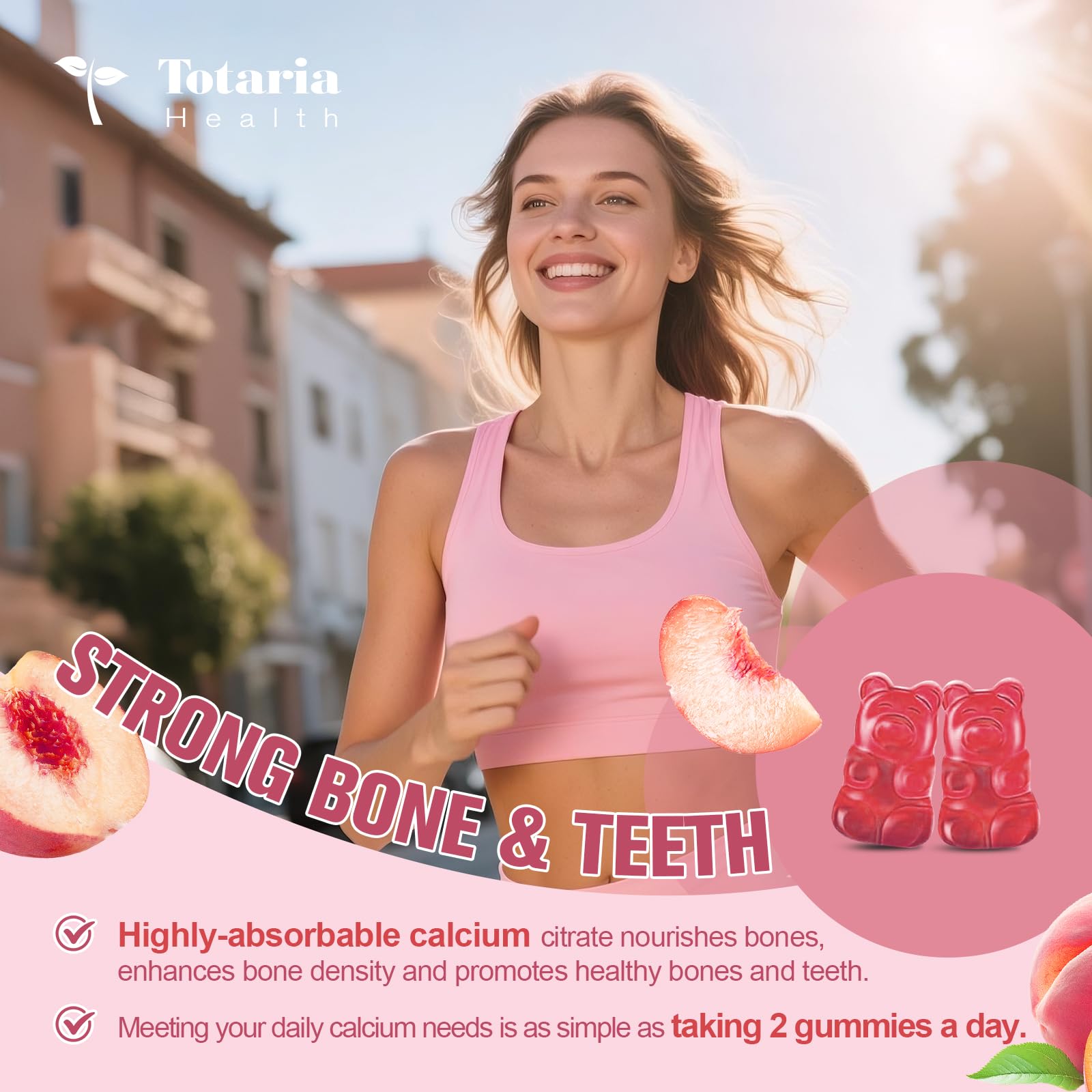 Totaria Gommes Calcium Citrate saveur pêche — plaisir quotidien en complément nutritionnel.