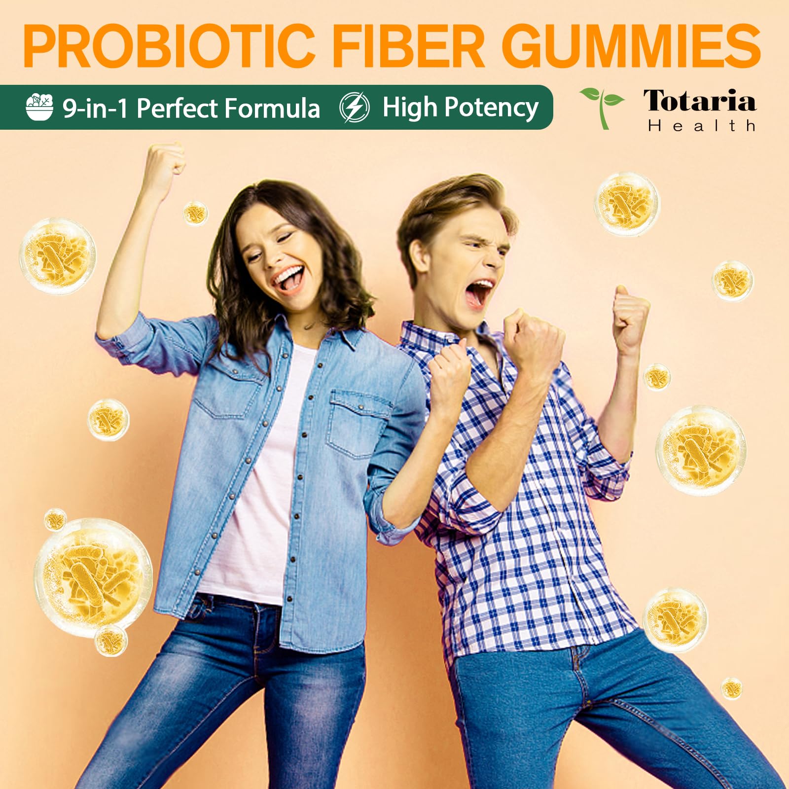 Totaria gommes fibre prébiotiques ananas ensemble, couleur et présentation attrayantes.