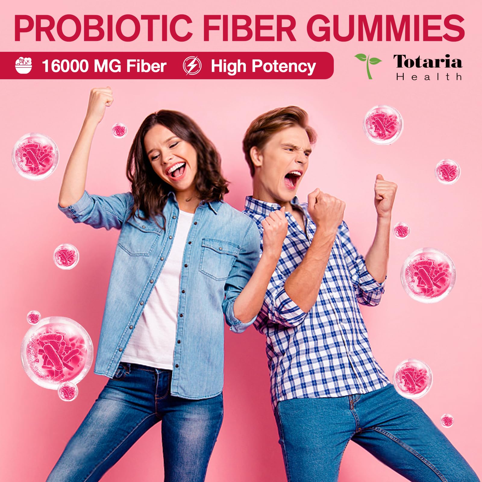 Totaria Gommes Fibre Probiotiques 9-en-1 emballage pratique pour le quotidien.