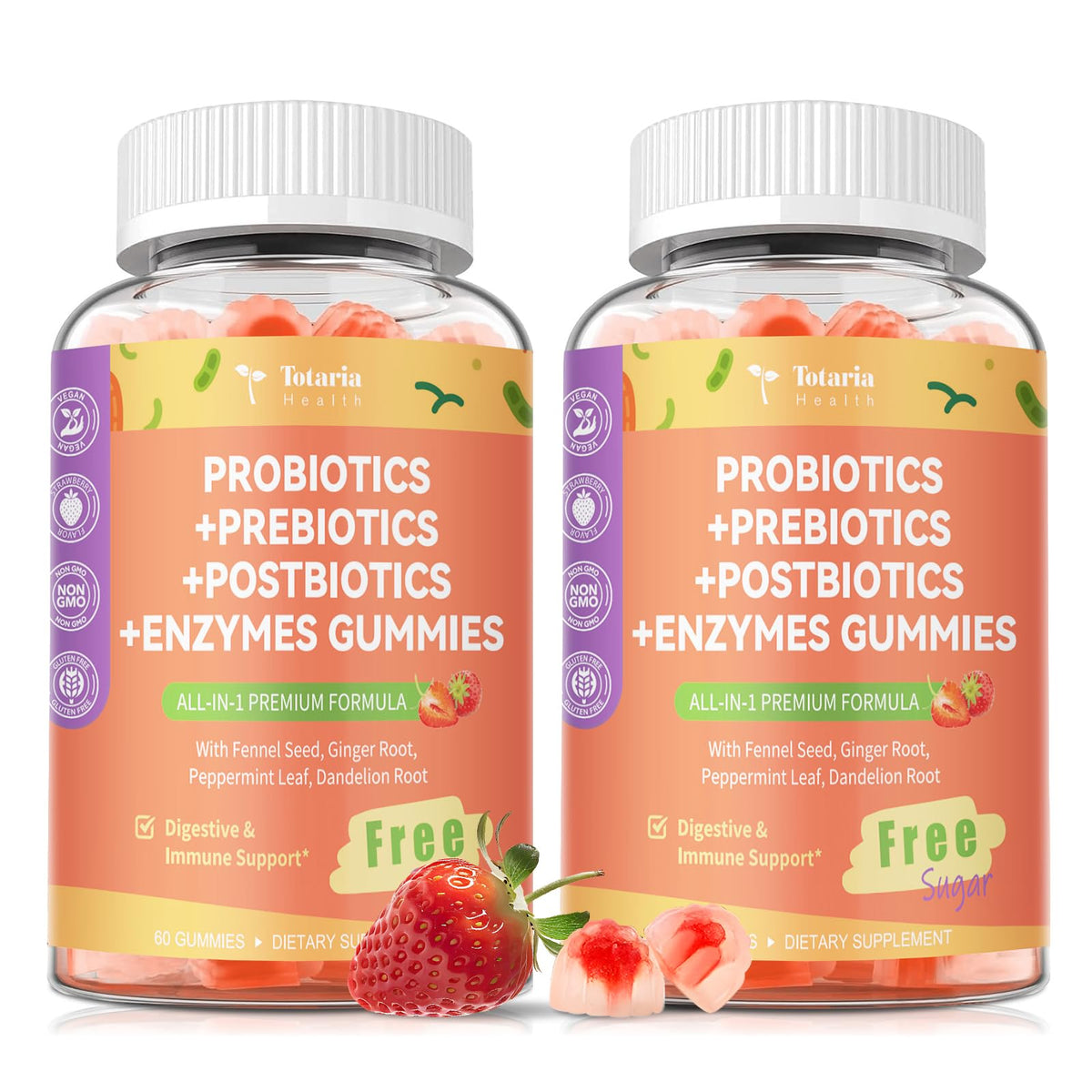 Totaria gommes probiotiques 5-en-1: soutien digestion quotidien et immunité.