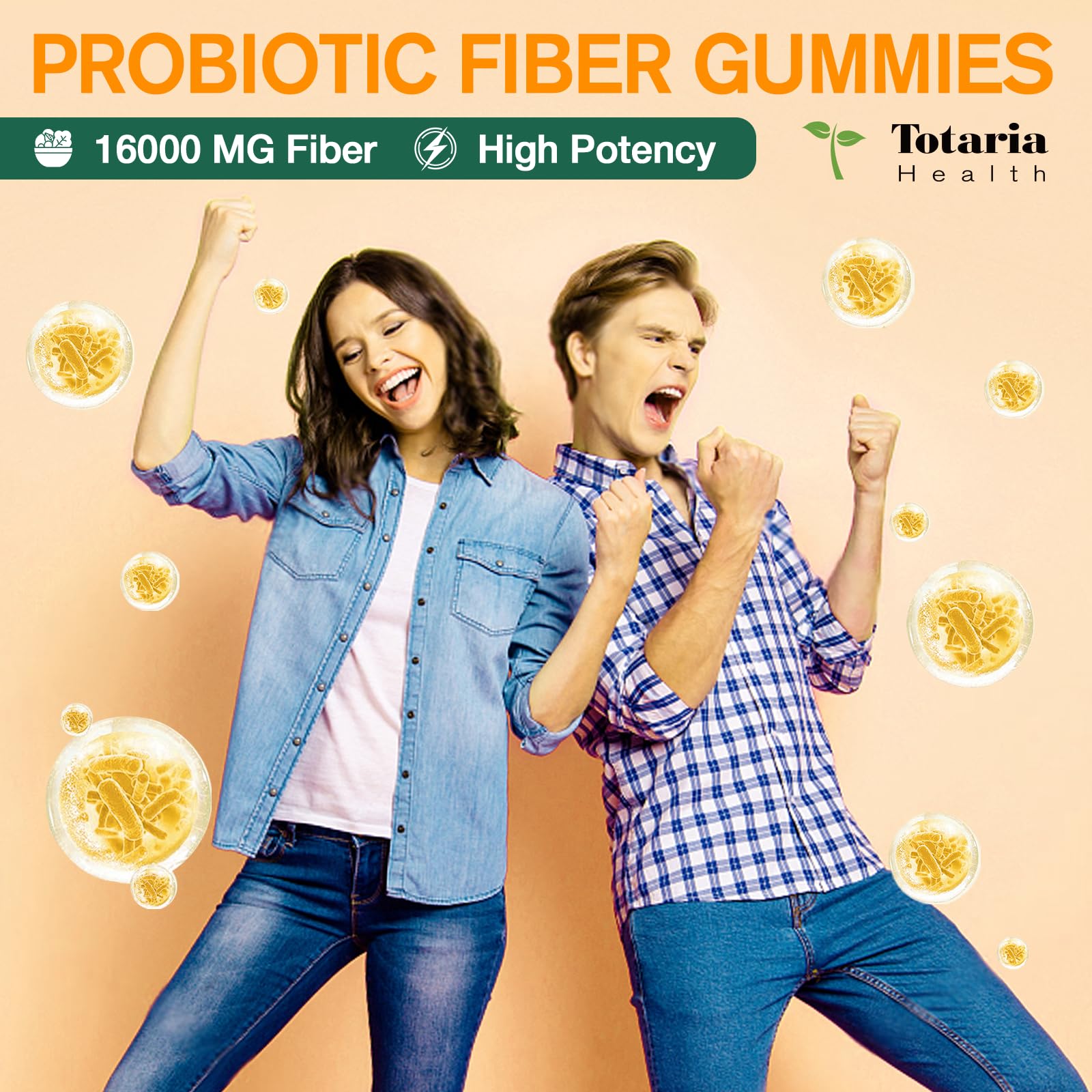 Totaria gommes probiotiques et fibres, bouteille ouverte, texture douce et pratique au quotidien