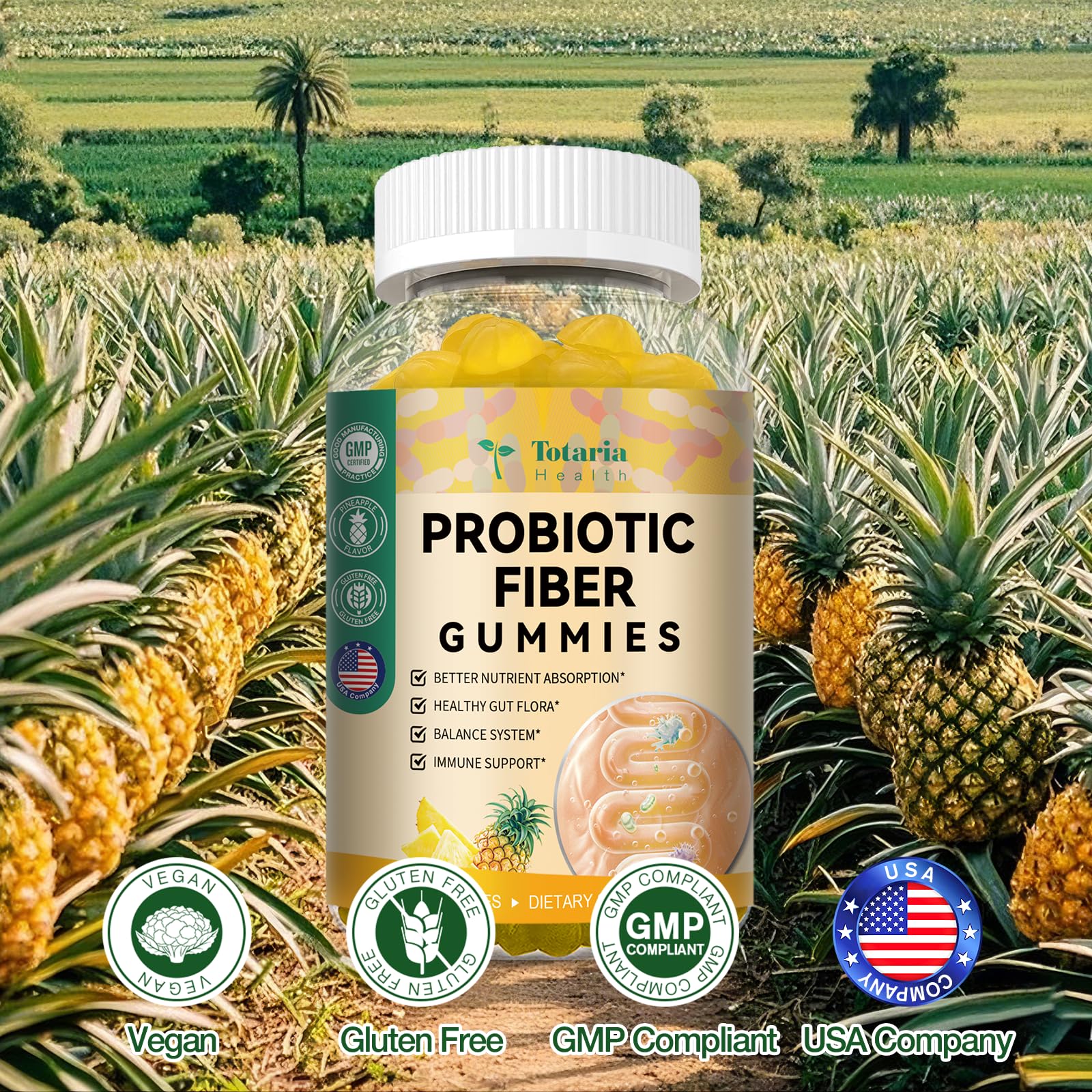 Totaria gommes probiotiques et fibres, emballage principal, étiquette lisible