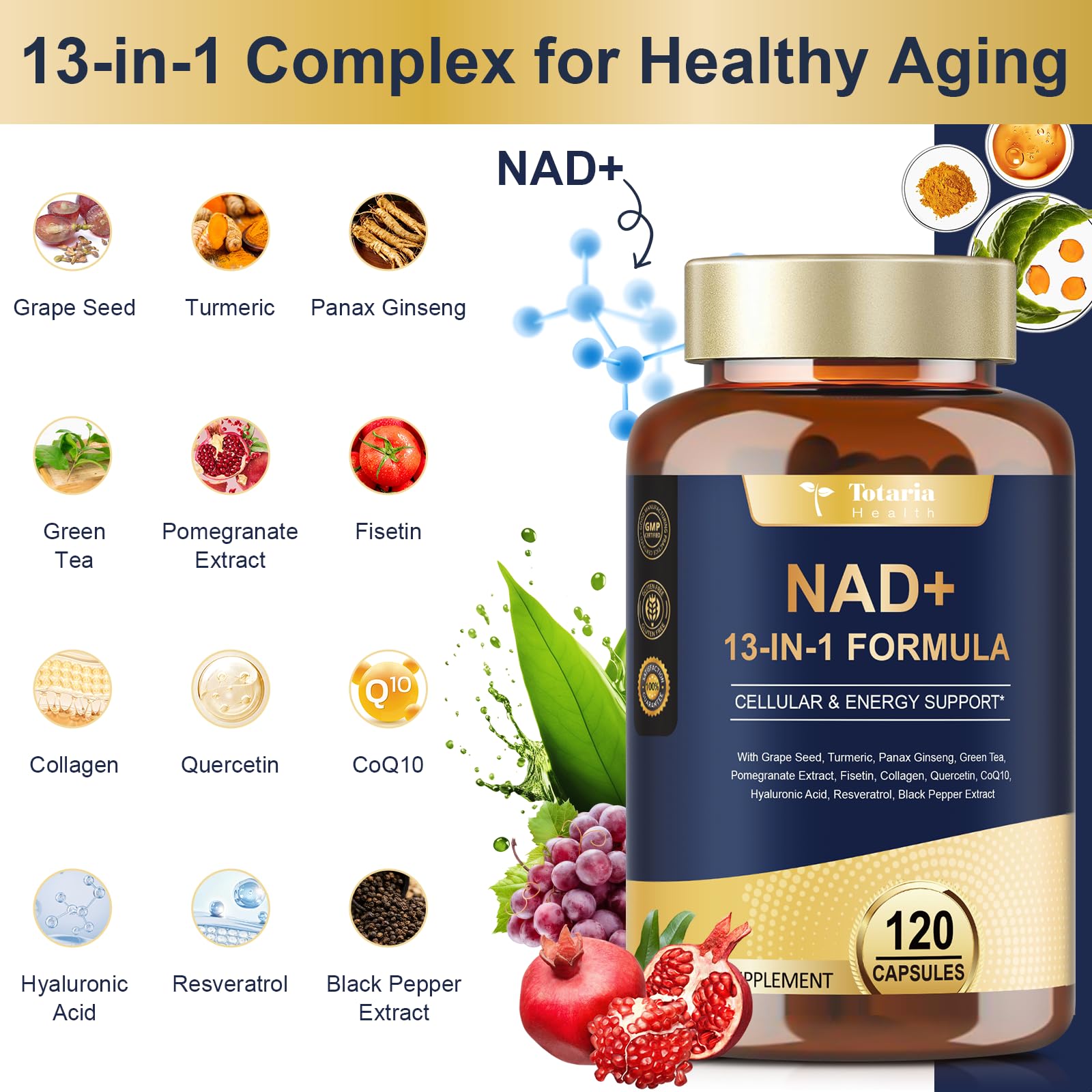 Totaria NAD: bouteille 120 capsules pour une routine simple et durable.
