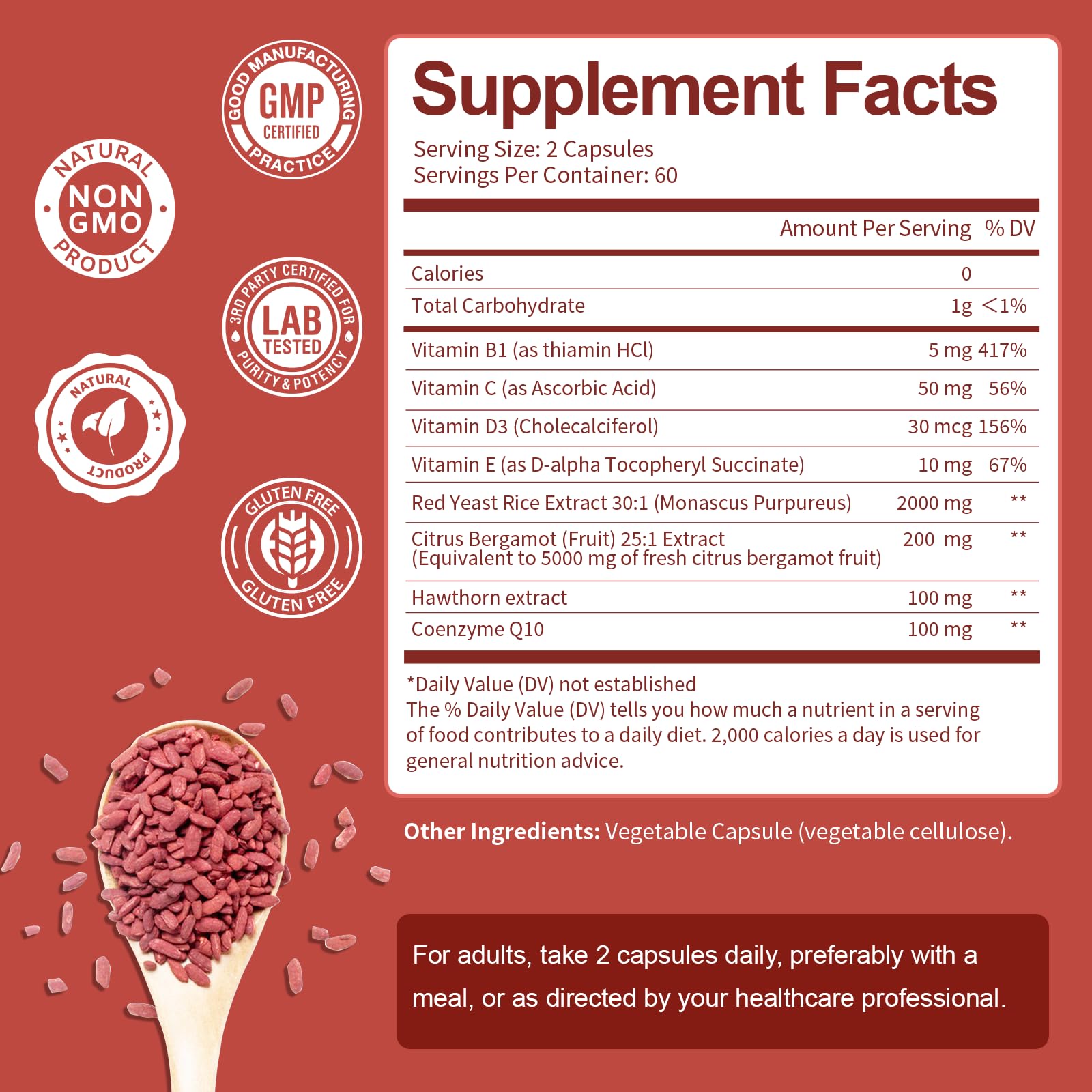 Totaria riz levure rouge aubépine, capsules et flacon, soutien potentiel au cœur.