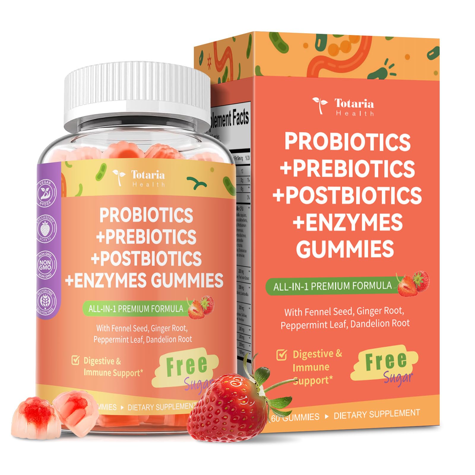 Totaria Gommes 5-en-1 emballage pratique pour une routine digestive quotidienne.