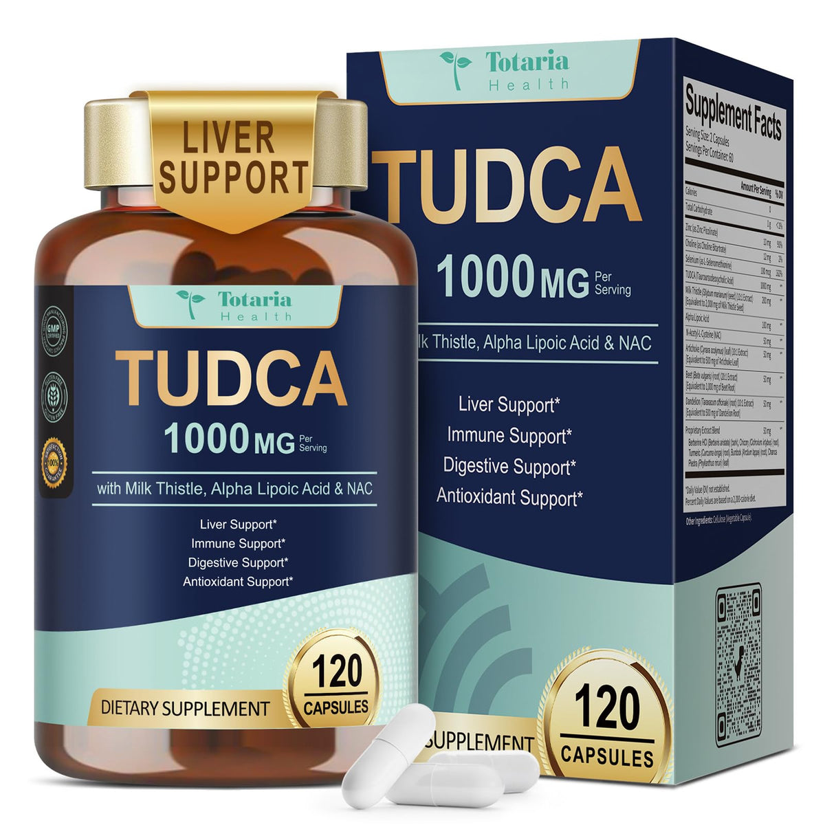 Totaria TUDCA – bouteille montrée pour un soutien potentiel du foie et de la digestion.