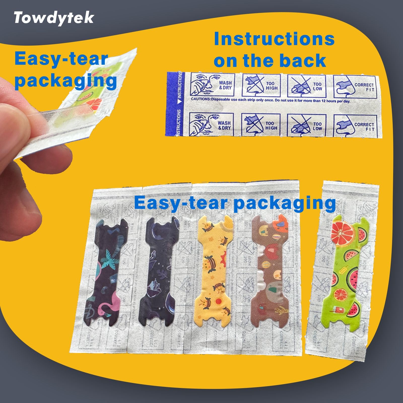 Towdytek emballage bandelettes nasales enfants pack 30 pcs pratique et illustré
