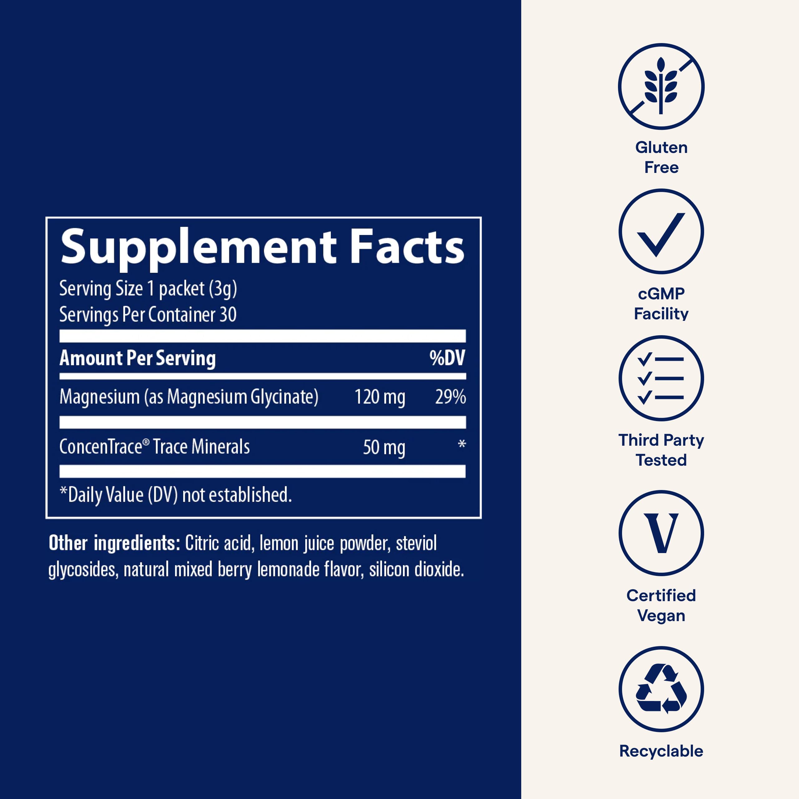 Trace Minerals Magnésium Glycinate – sachets de voyage faciles à emporter