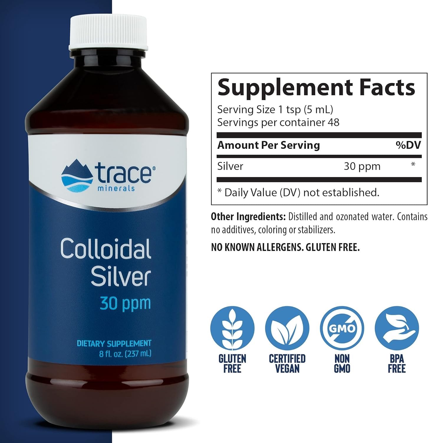 Trace Minerals Argent Colloïdal goutte prête à être ajoutée à une boisson quotidienne