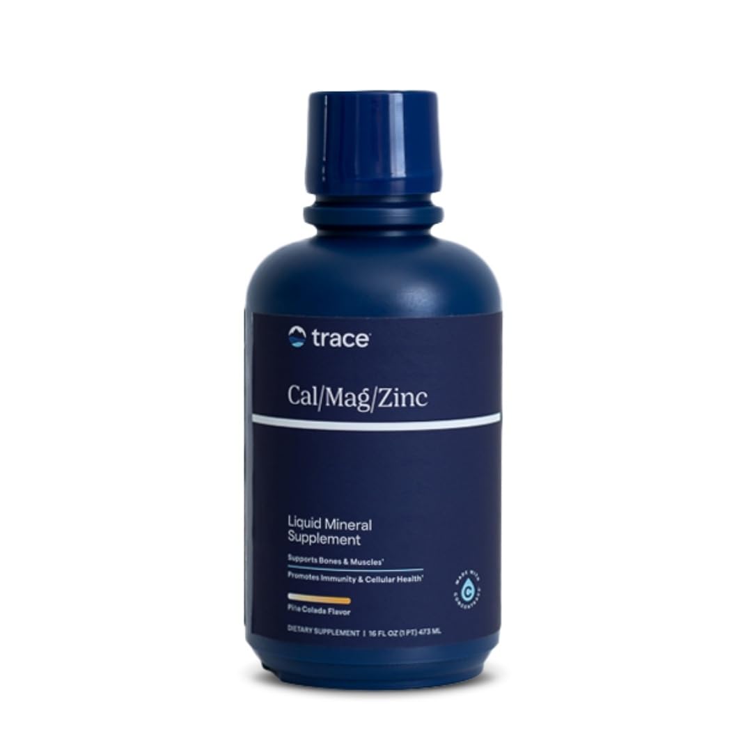 Trace Minerals Cal/Mag/Zinc dans une bouteille liquide prête à l'usage quotidien.