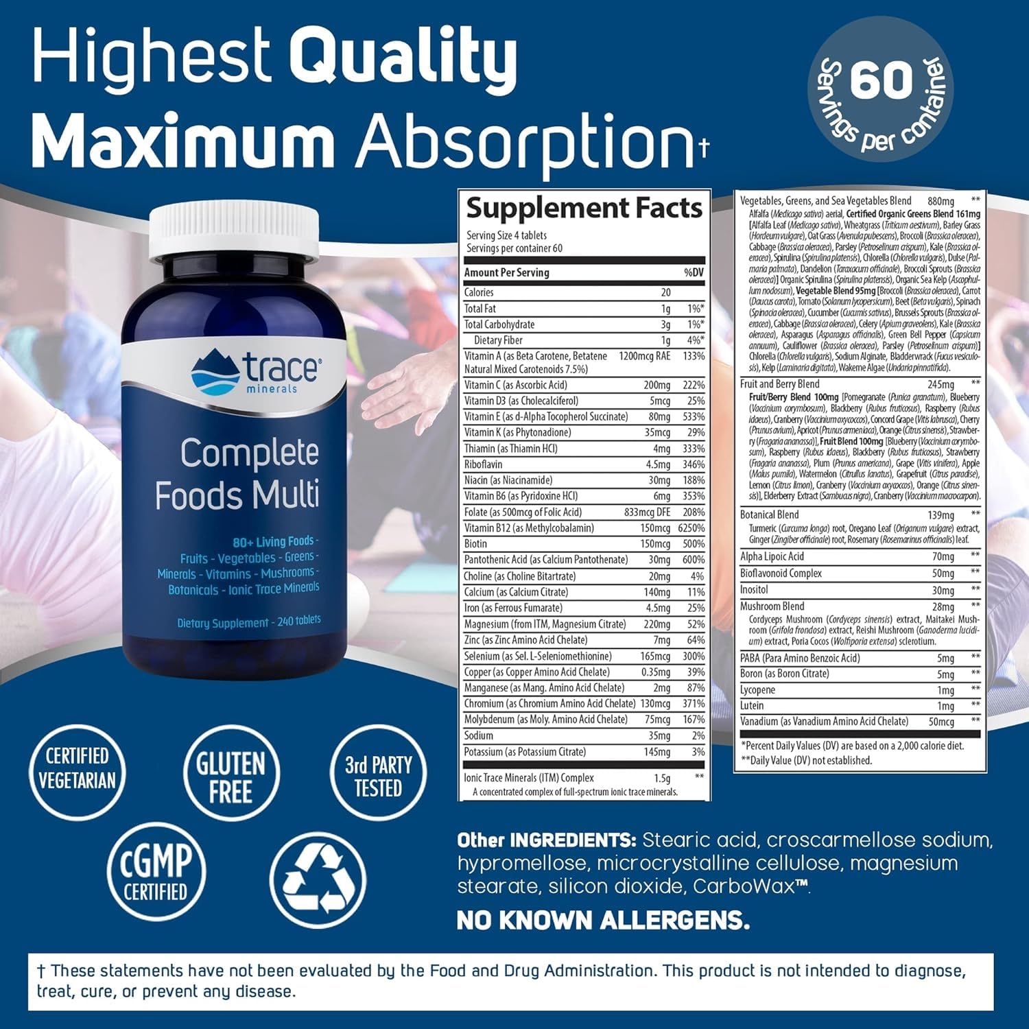 Tablettes Trace Minerals Complete Foods Multi, pratique pour l’énergie et l’immunité au quotidien.
