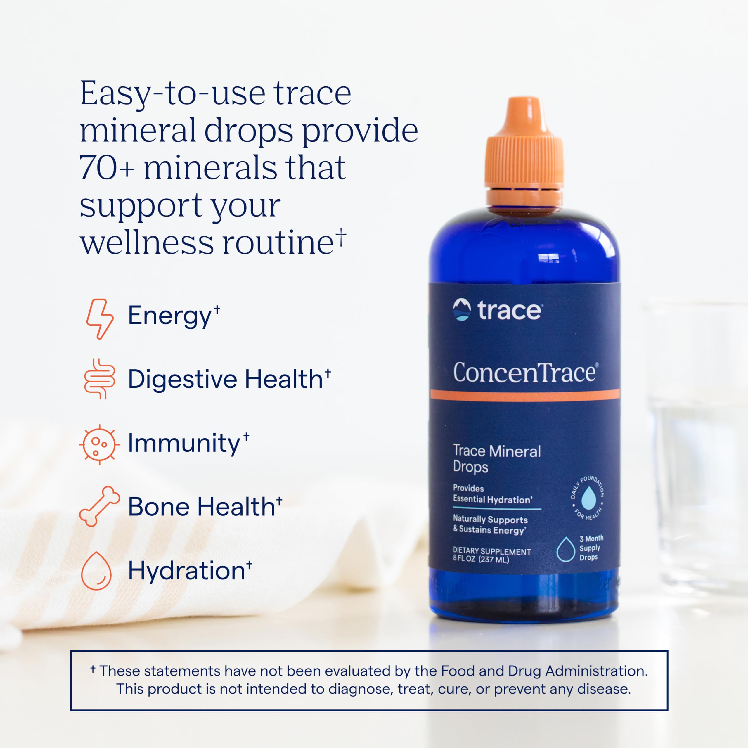 Trace Minerals ConcenTrace – flacon et reminéralisation facile pour le quotidien.