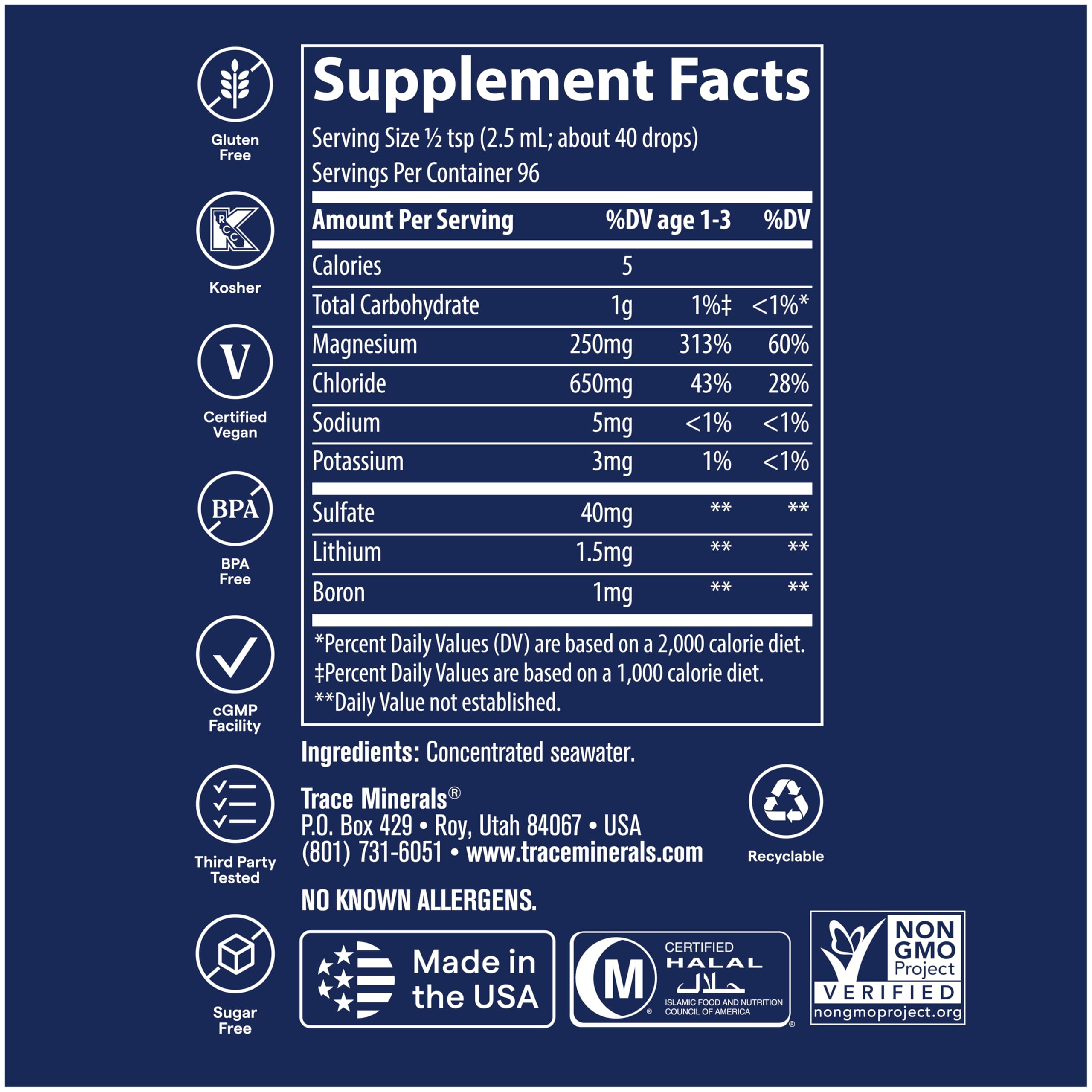Trace Minerals ConcenTrace – flacon compte-gouttes pour dosage pratique.